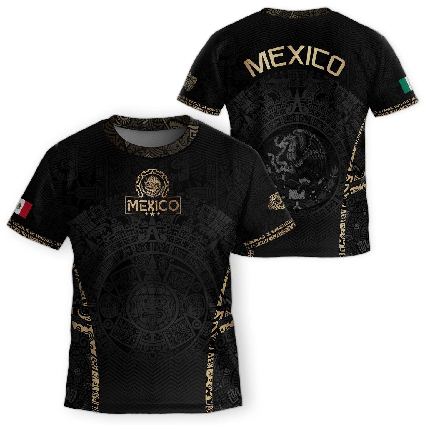 Mexico Kids Soccer Jersey Youth Black Gold Aztec Calendar Eagle Heritage Football Shirt