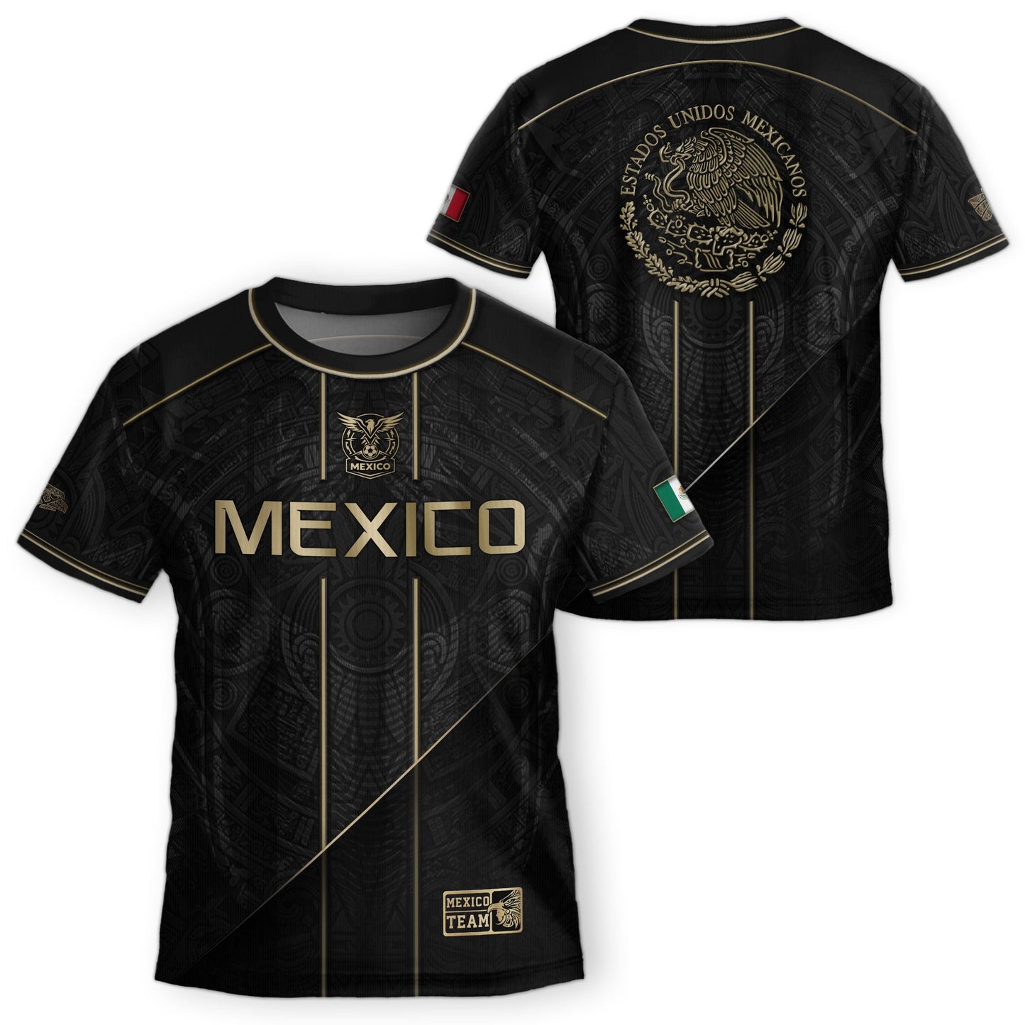 Mexico Youth Football Kit Black Gold Aztec Design Kids Soccer Uniform Elite Sportswear Top