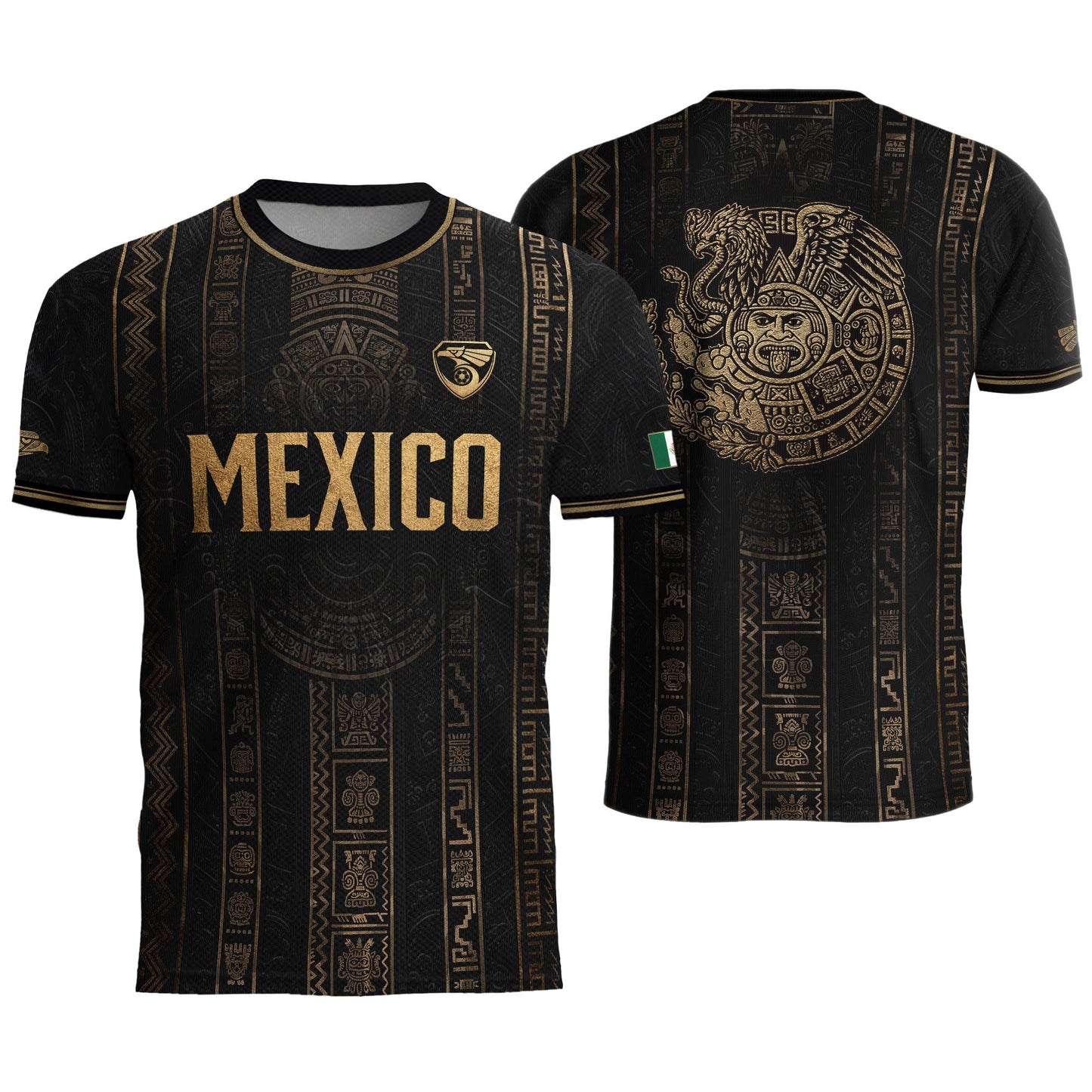 Mexico Soccer Black Gold Aztec Eagle Heritage Estados Unidos Mexicanos Soccer Jersey Football