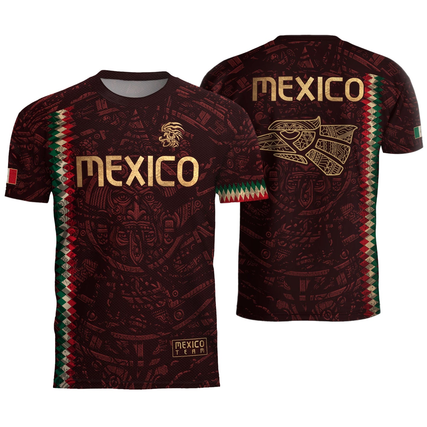 Mexico Soccer Jersey Maroon Gold Aztec Heritage - Mexico National Team Fan Football Shirt