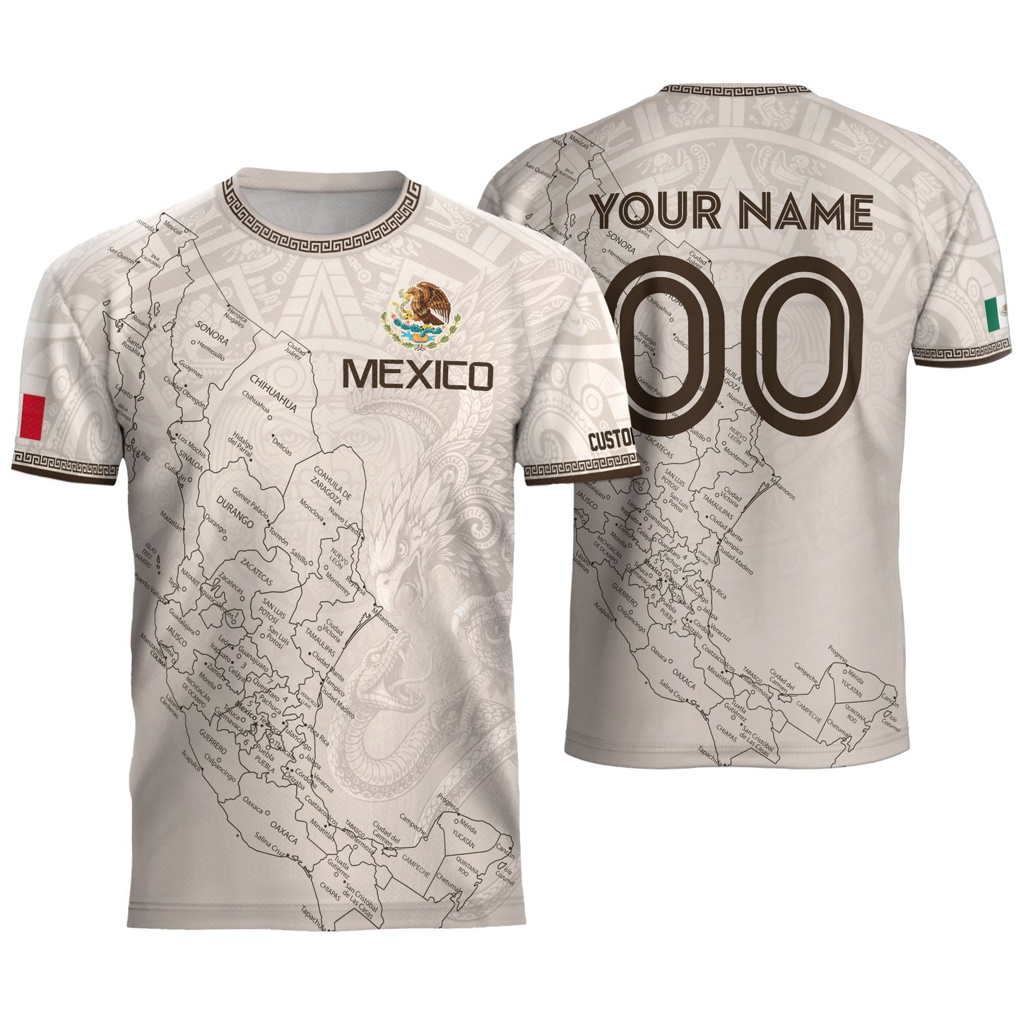 Mexico Soccer Jersey Custom Name - Vintage Map & Eagle Heritage White Football Shirt