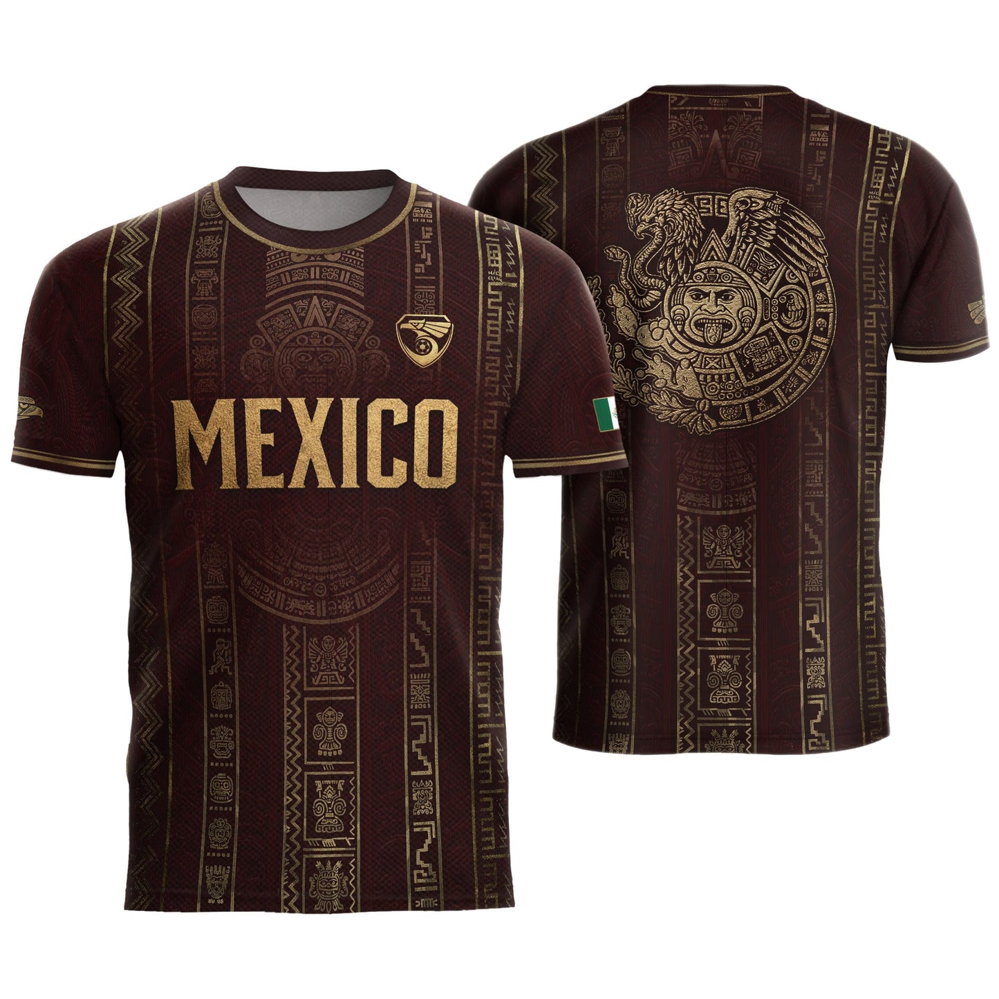 Mexico Soccer Jersey - Maroon & Gold Aztec Sun Stone Heritage Football Shirt