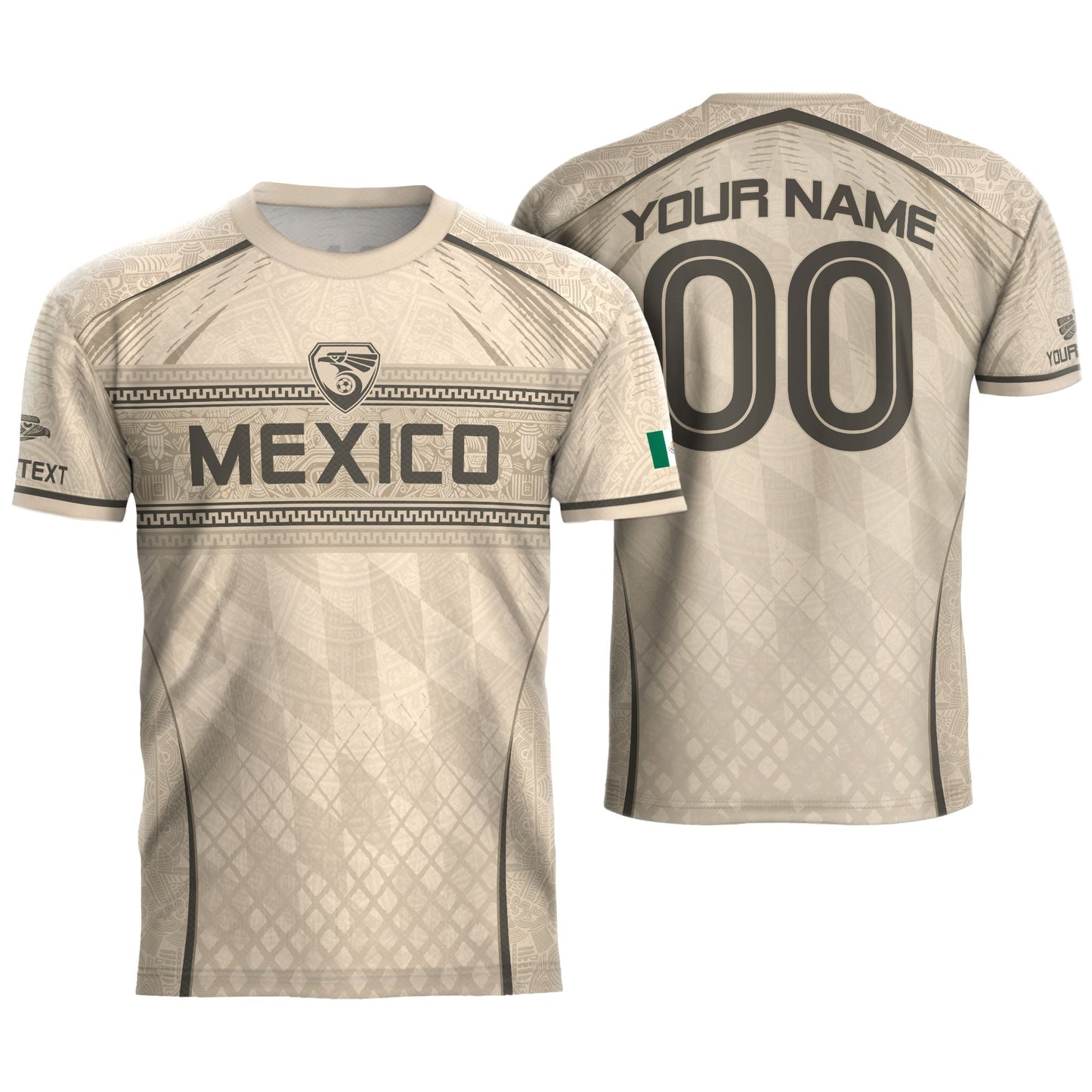 Personalized Beige Mexico Soccer Jersey Aztec Tribal Cream Sport Shirt