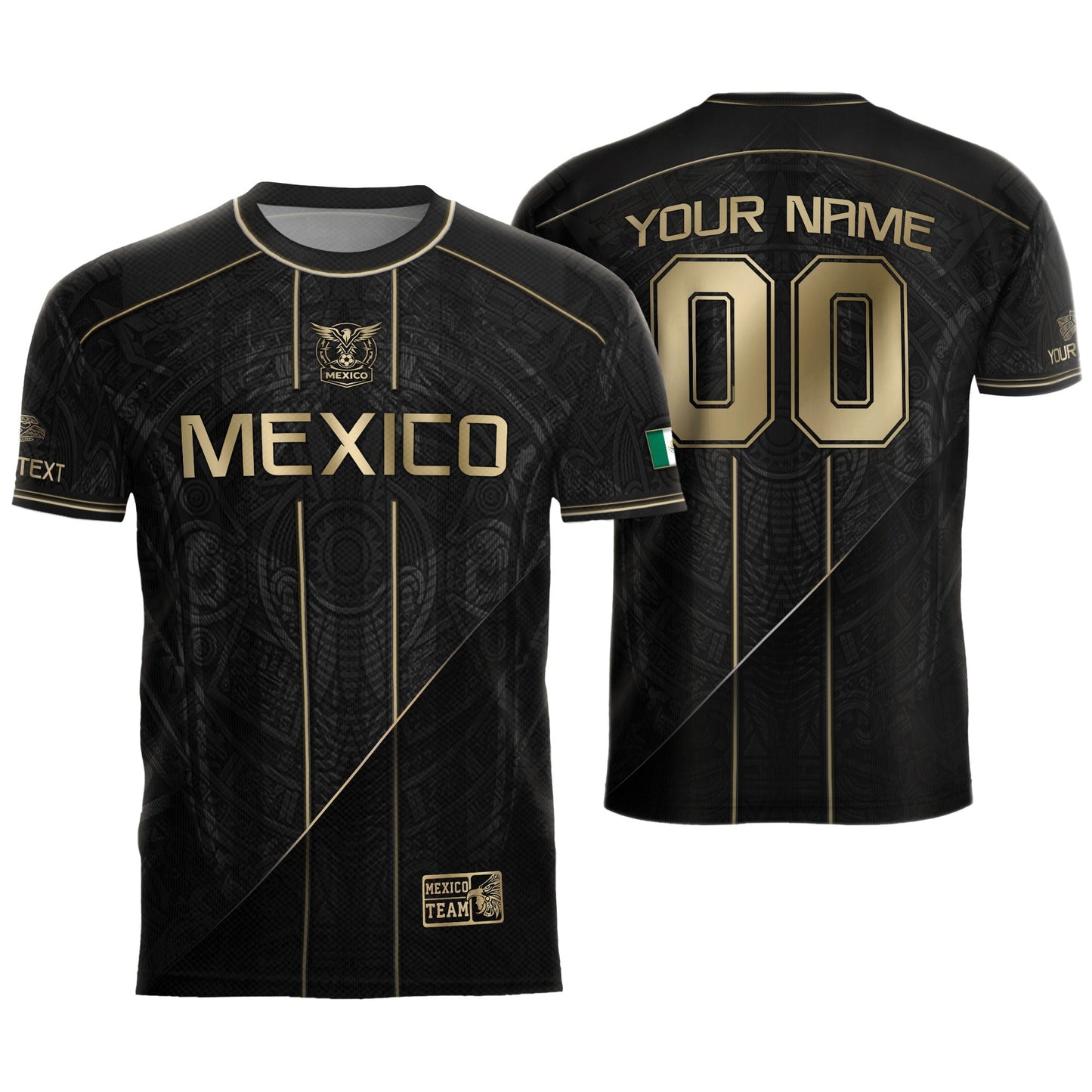 Black Mexico Soccer Jersey Custom Name Number Aztec Warrior Shirt