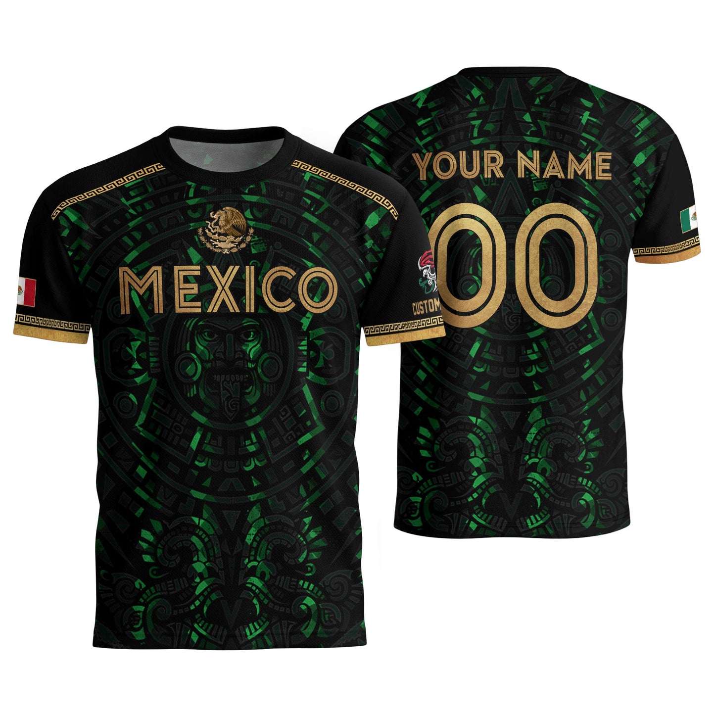 Custom Mexico Soccer Jersey Green Men Aztec Calendar Heritage Mexican Football Shirt