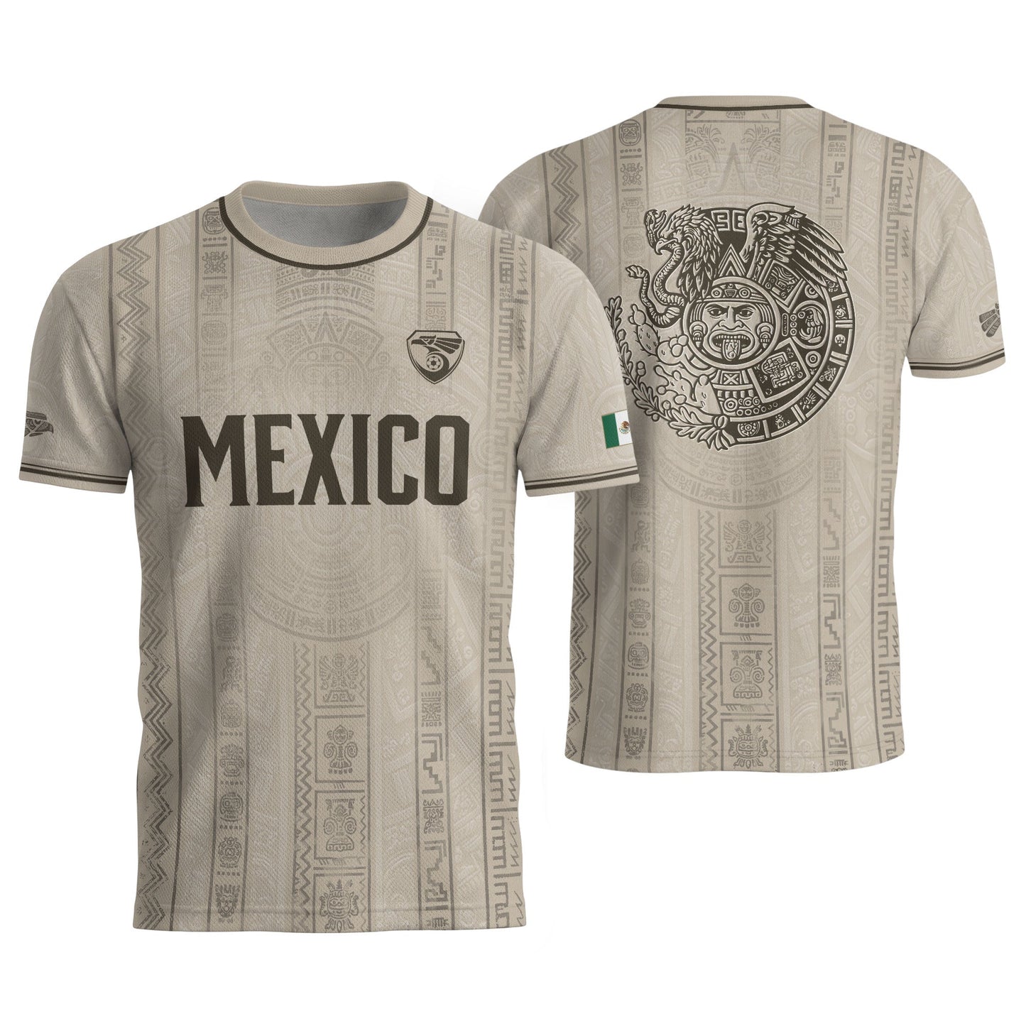 Mexico Soccer Jersey Men White Aztec Pattern Football Shirt Classic Fan Apparel