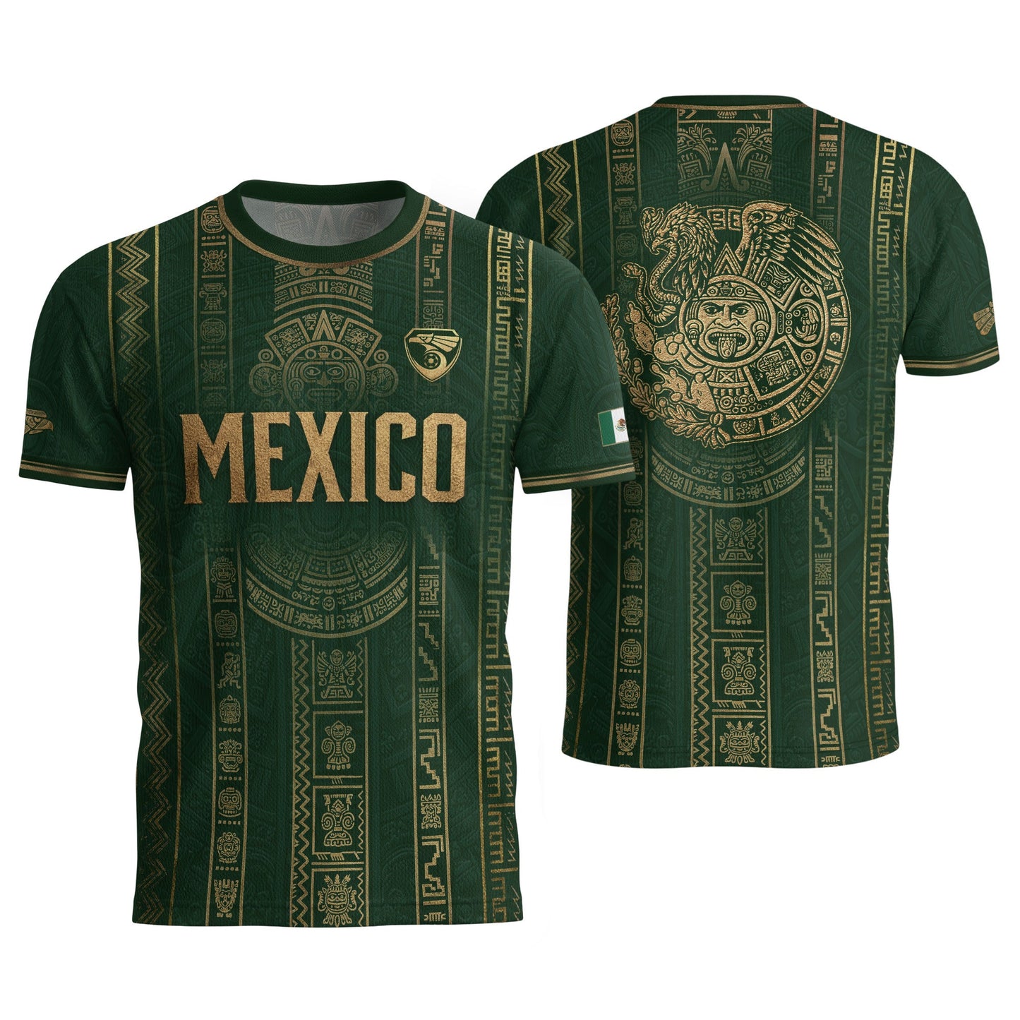 Mexico Soccer Jersey Men Green Gold Aztec Sun Stone Mexican Football Shirt