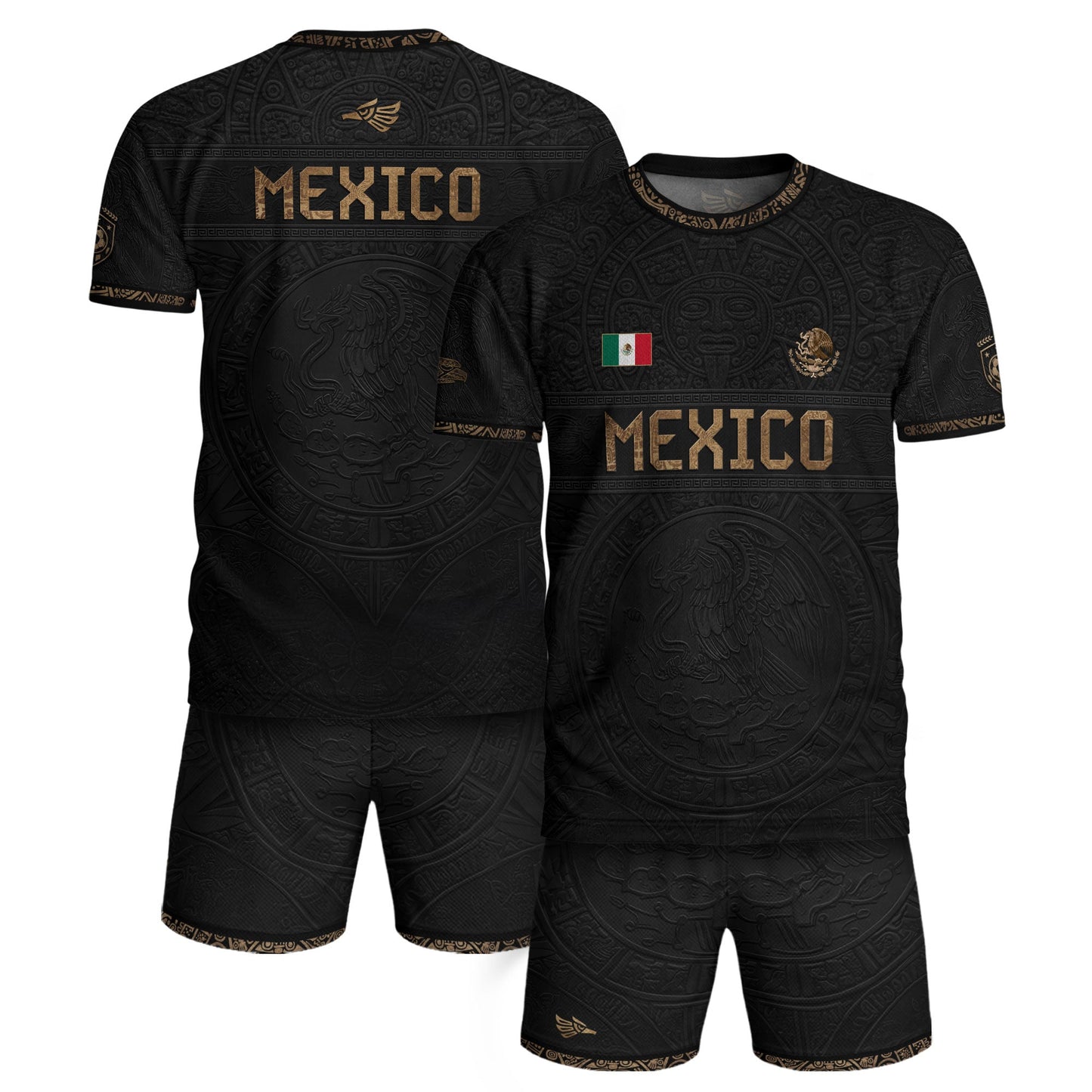 Mexico Heritage Black Bronze Vintage Athletic Aztec Calendar Soccer Jersey