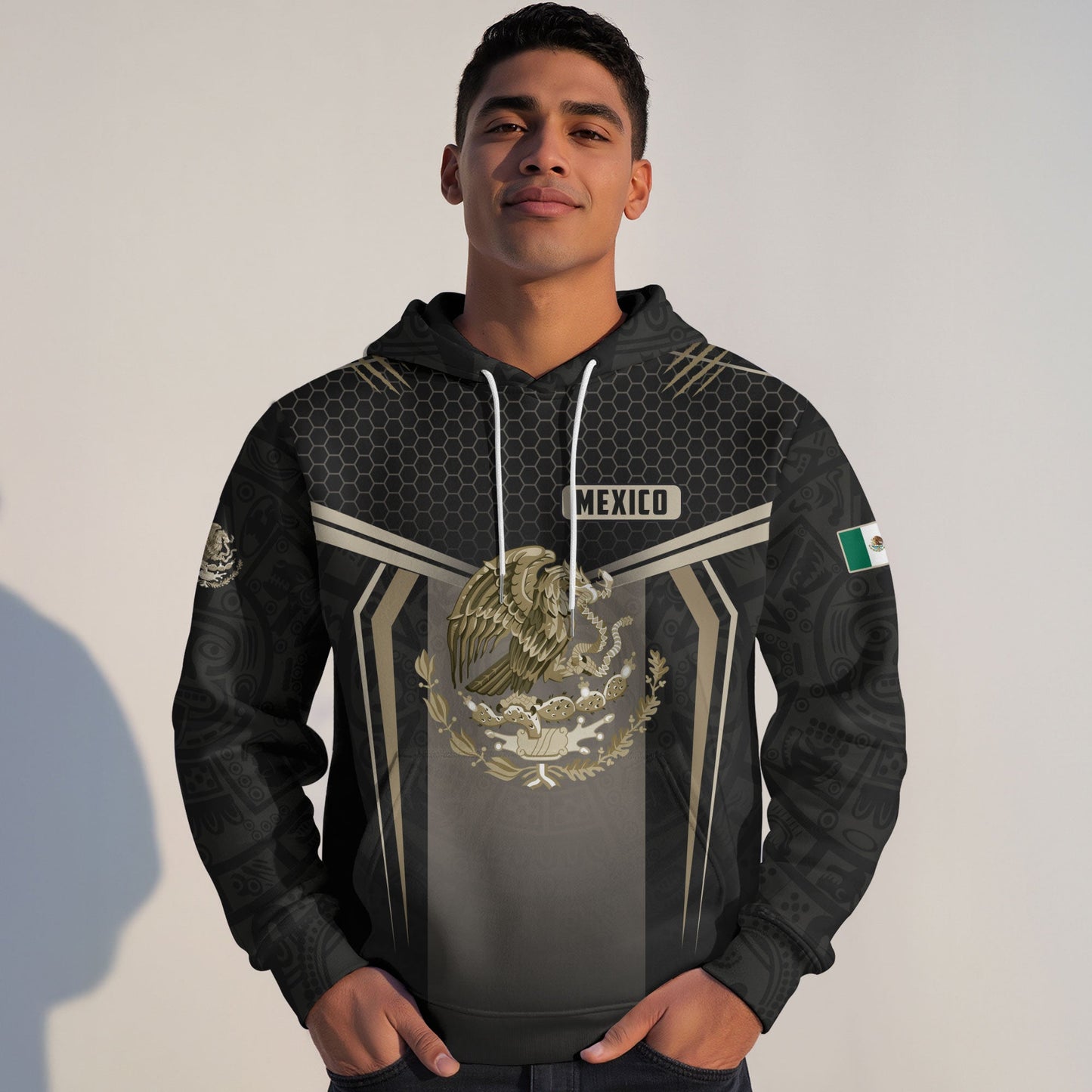 Mexican Eagle Hexagon National Flag Heritage Mens Sudadera Mexico Hoodie