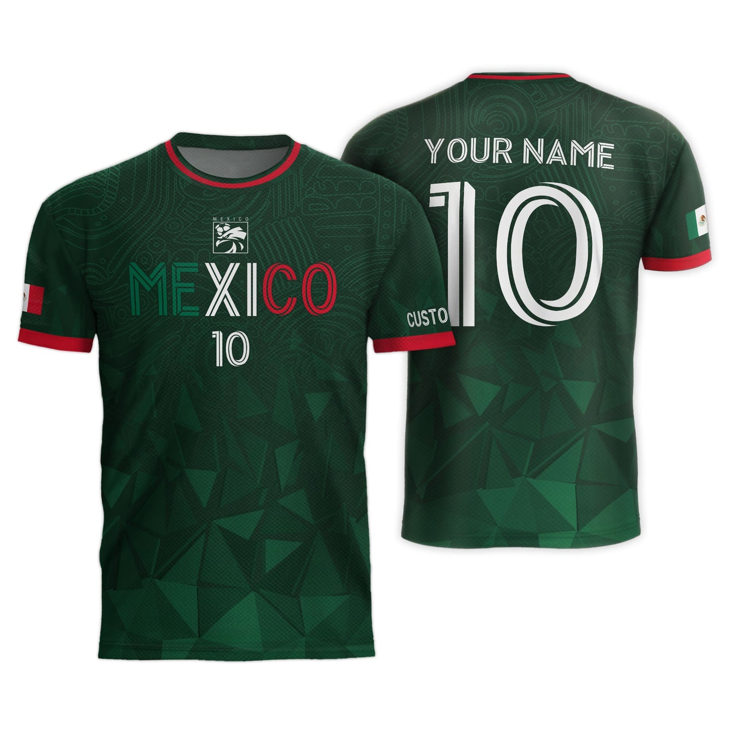 Custom Soccer Jersey Mexico Green Geometric Aztec Design