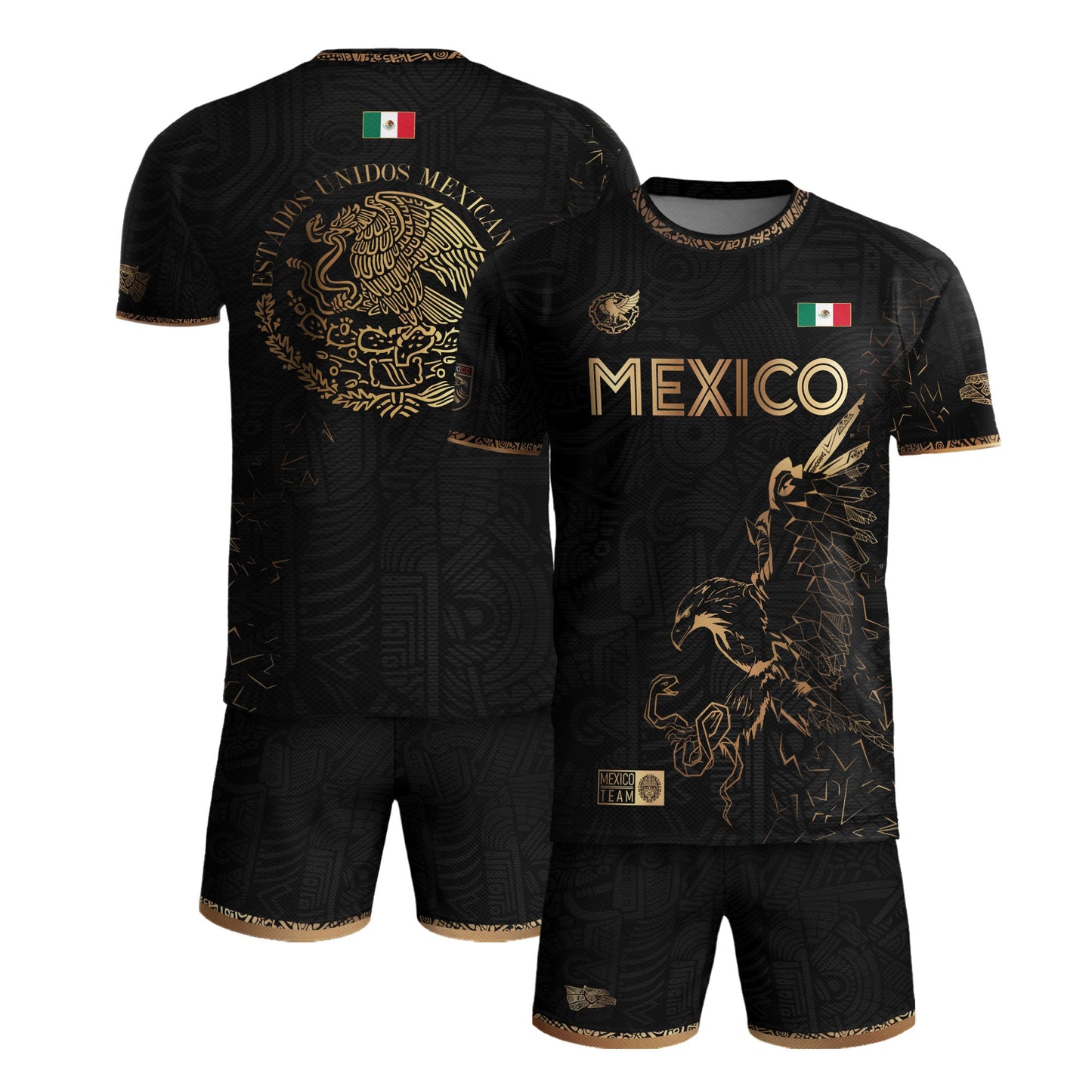 Mexico Black Gold Flag Heritage Estados Unidos Mexicanos National Soccer Jersey