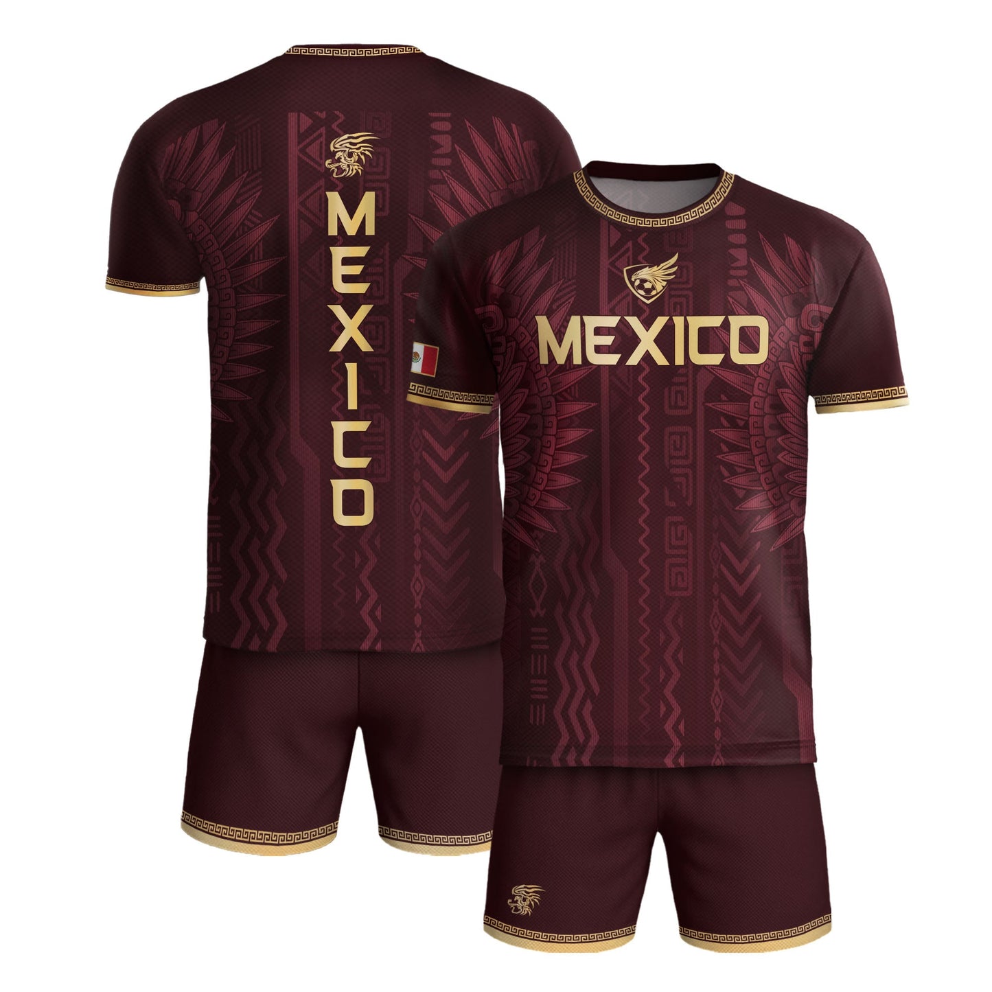 Mexico Maroon Gold Aztec Heritage National Pride Mens Football Soccer Jersey