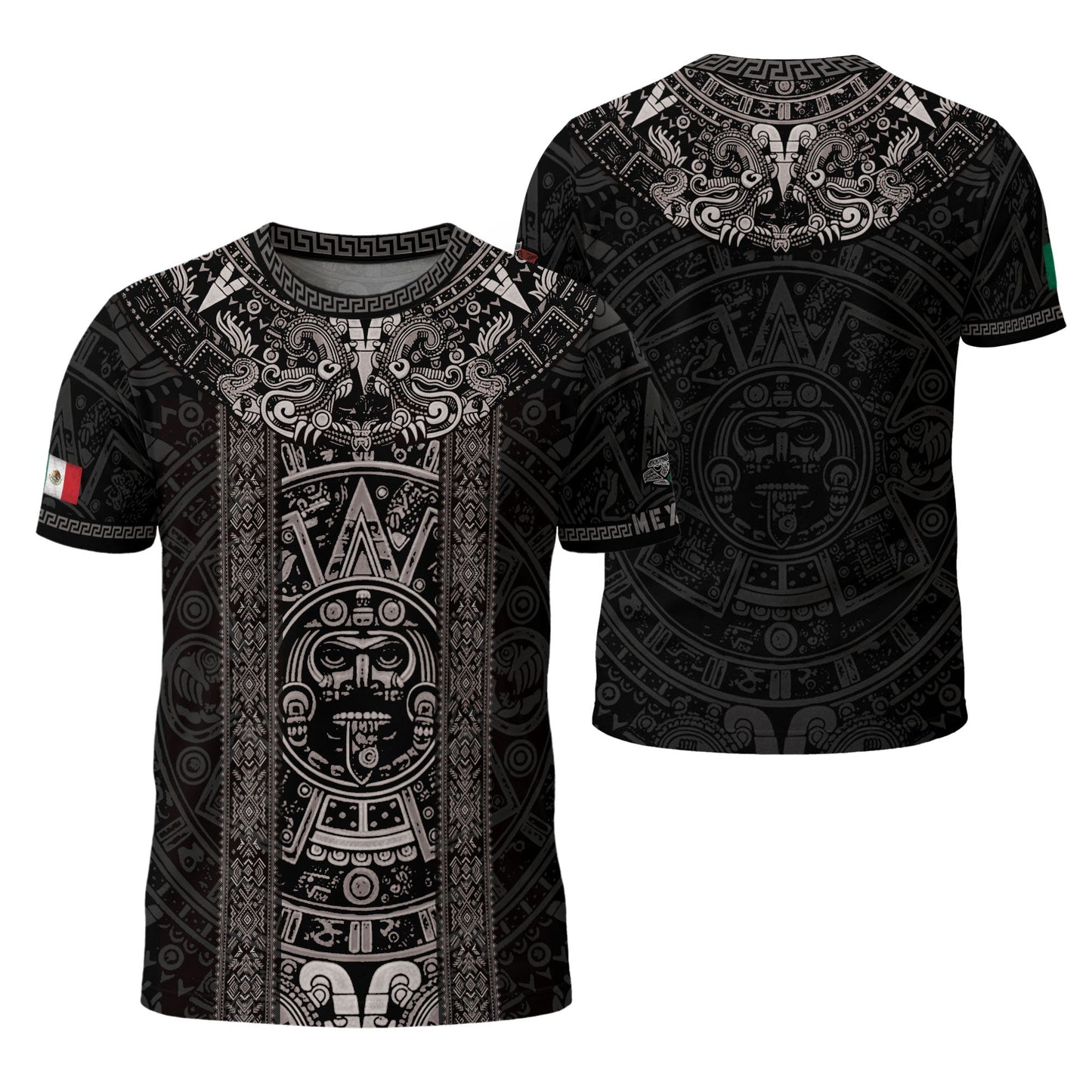 Mexico Aztec Heritage Shirt 3-Pack Bundle – Sun Stone Black Pattern + Pyramid Warrior Spirit + Flag Eagle Serpent National Pride