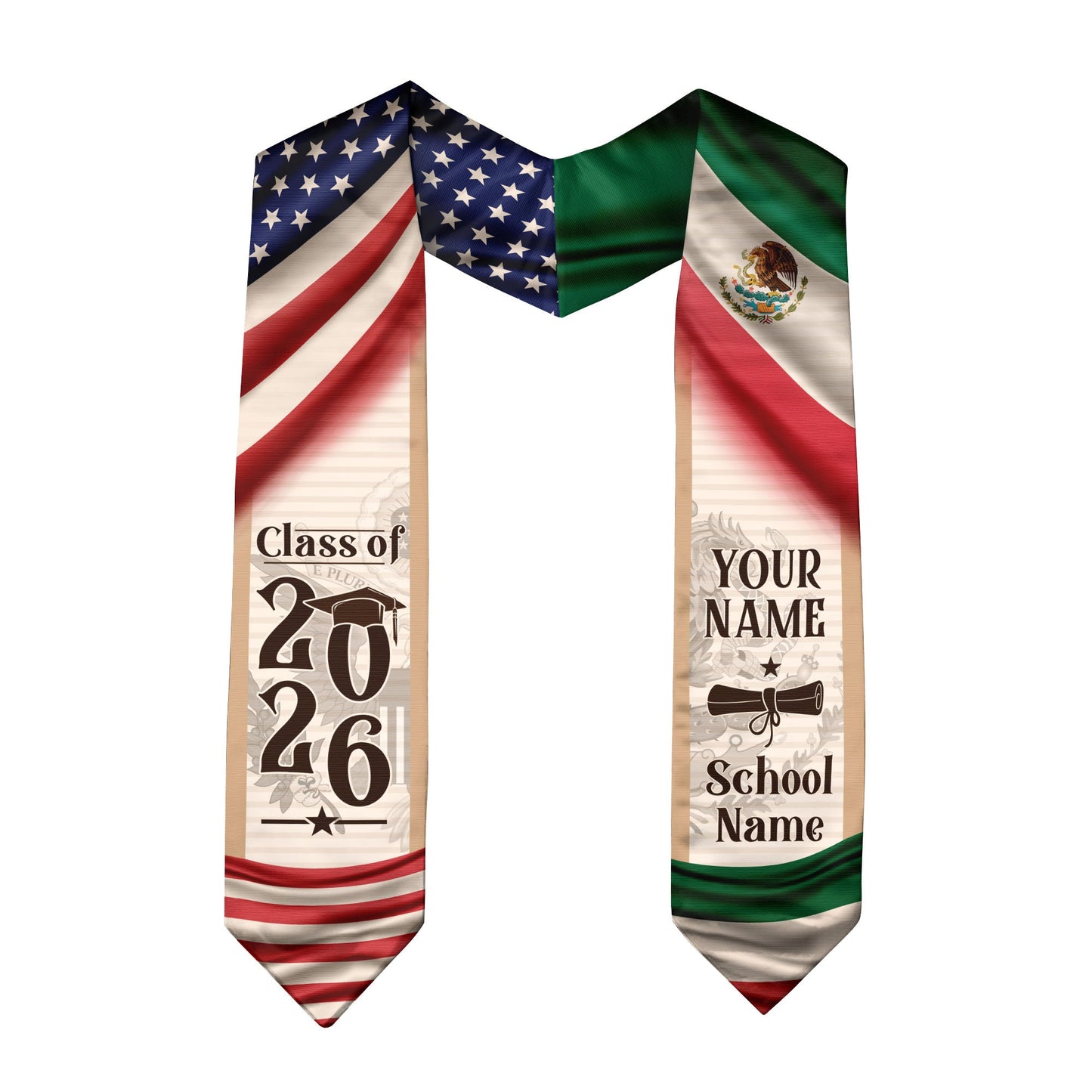 Mexican Stole for Graduation 2026, Mexico Graduation Stole, Customizable Flag Sash