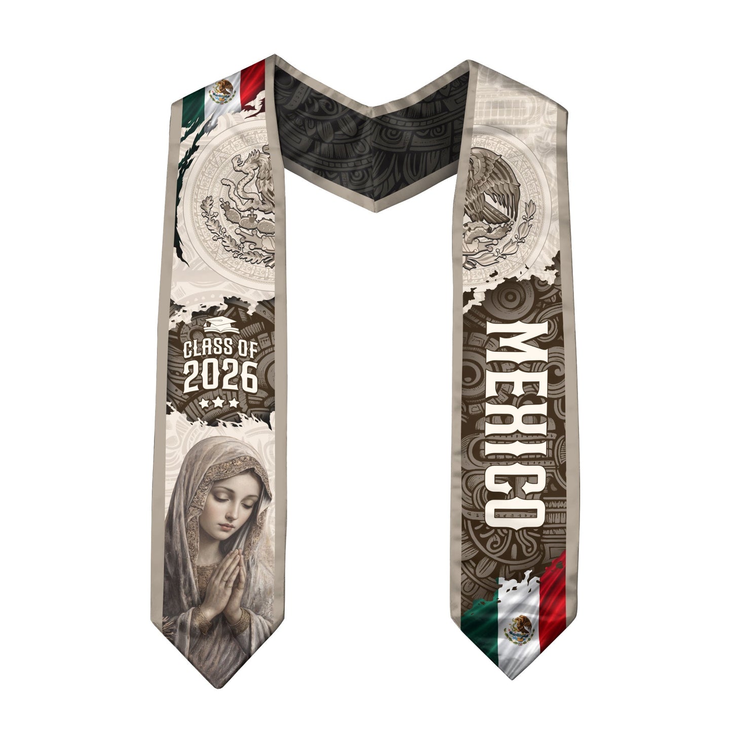 Mexico Graduation Stole Class of 2026 Virgin Mary Guadalupe Heritage Sash Gift
