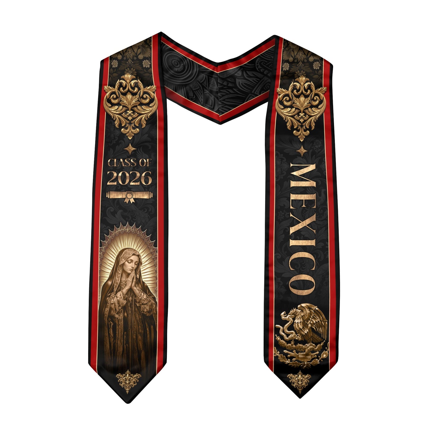 Mexico Graduation Stole 2026 Virgin Mary Gold Eagle Black Luxury Heritage Sash