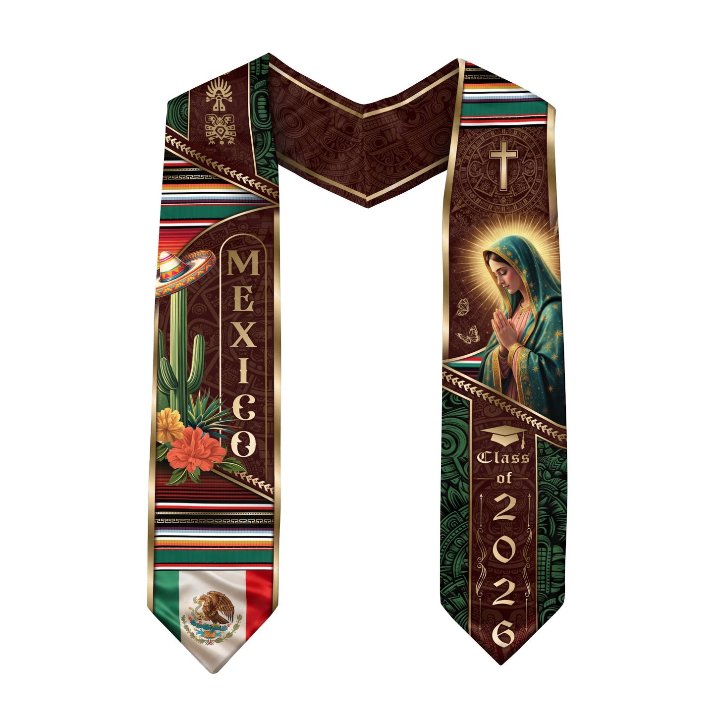 Mexican Heritage Graduation Stole 2026 - Cactus & Sombrero Mexico Graduation Sash
