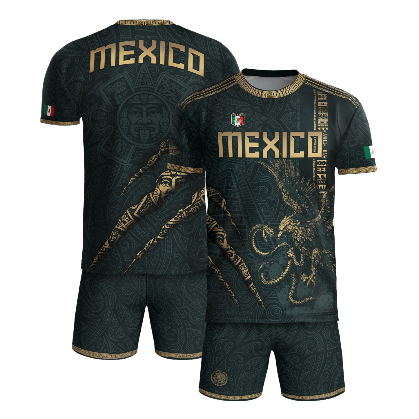 Test - Mexico Soccer Jersey Dark Green Aztec Eagle and Warrior Claw Design (Copy)