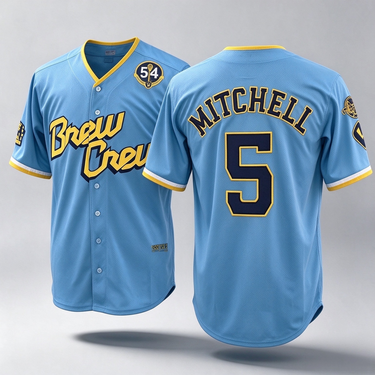 Milwaukee Brewers #5 Garrett Mitchell Powder Blue City Connect With Home & Bob Uecker Patch Limited Stitched Baseball Jersey