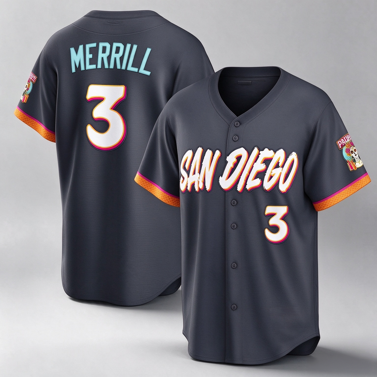 San Diego Padres #3 Jackson Merrill Obsidian 2026 City Connect Stadium Baseball Jersey