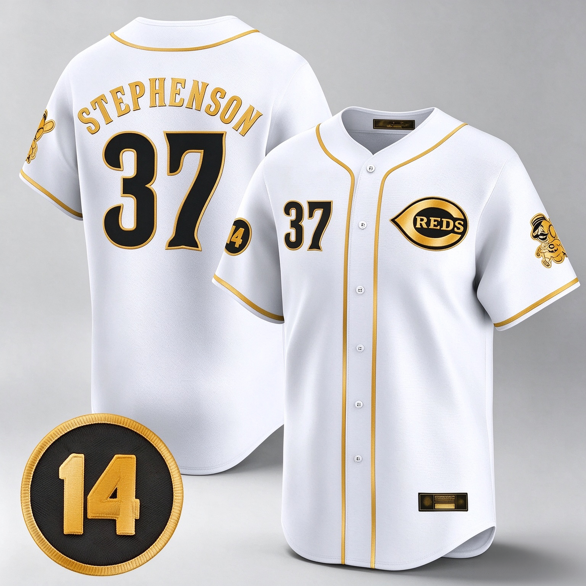 Cincinnati Reds #37 Tyler Stephenson Player White-Gold Vapor Premier Limited Home Stitched Baseball Jersey