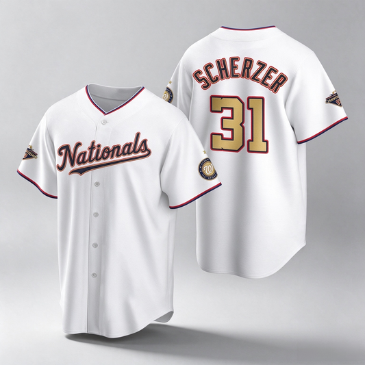 Washington Nationals #31 Max Scherzer White Gold 2019 World Series Champions Stitched Cool Baseball Jersey