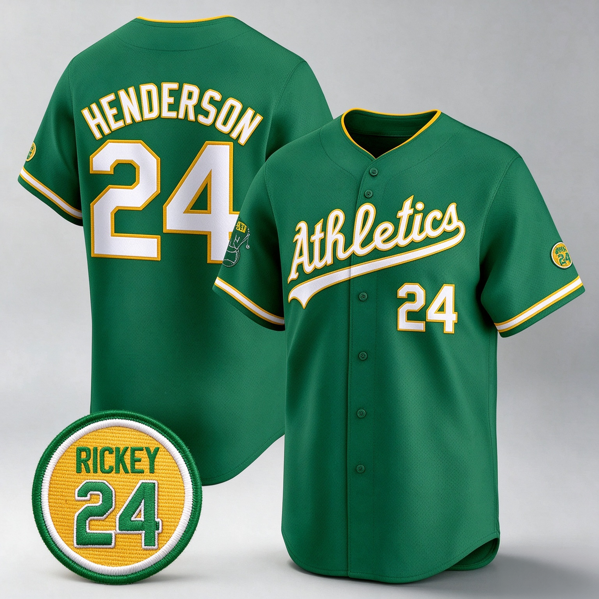 Oakland Athletics #24 Rickey Henderson Green 2024 Limited With Rickey Henderson Patch Stitched Baseball Jersey