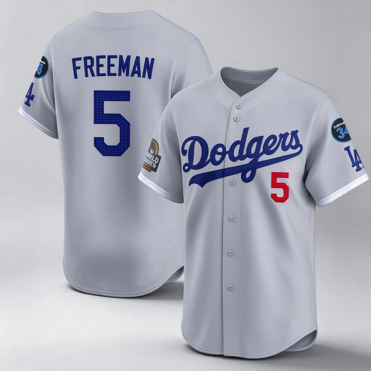 Los Angeles Dodgers #5 Freddie Freeman Grey 2024 World Series With Fernando Memorial Patch Limited Stitched Baseball Jersey