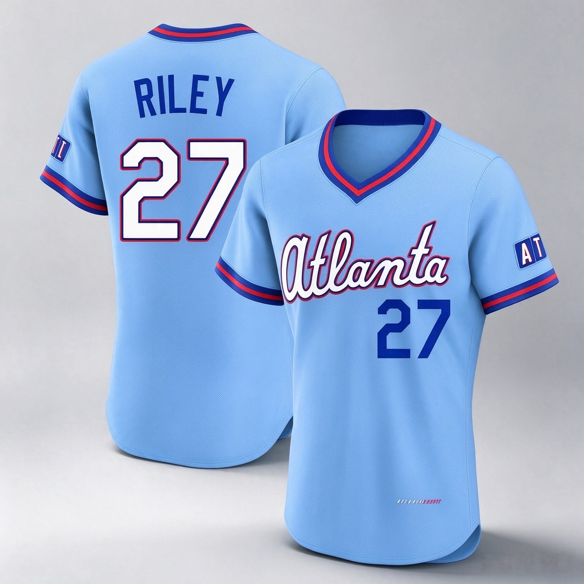Atlanta Braves #27 Austin Riley Player Powder Blue 2026 City Connect T-shirt Limited Elite Home Game Stitched Baseball Jersey