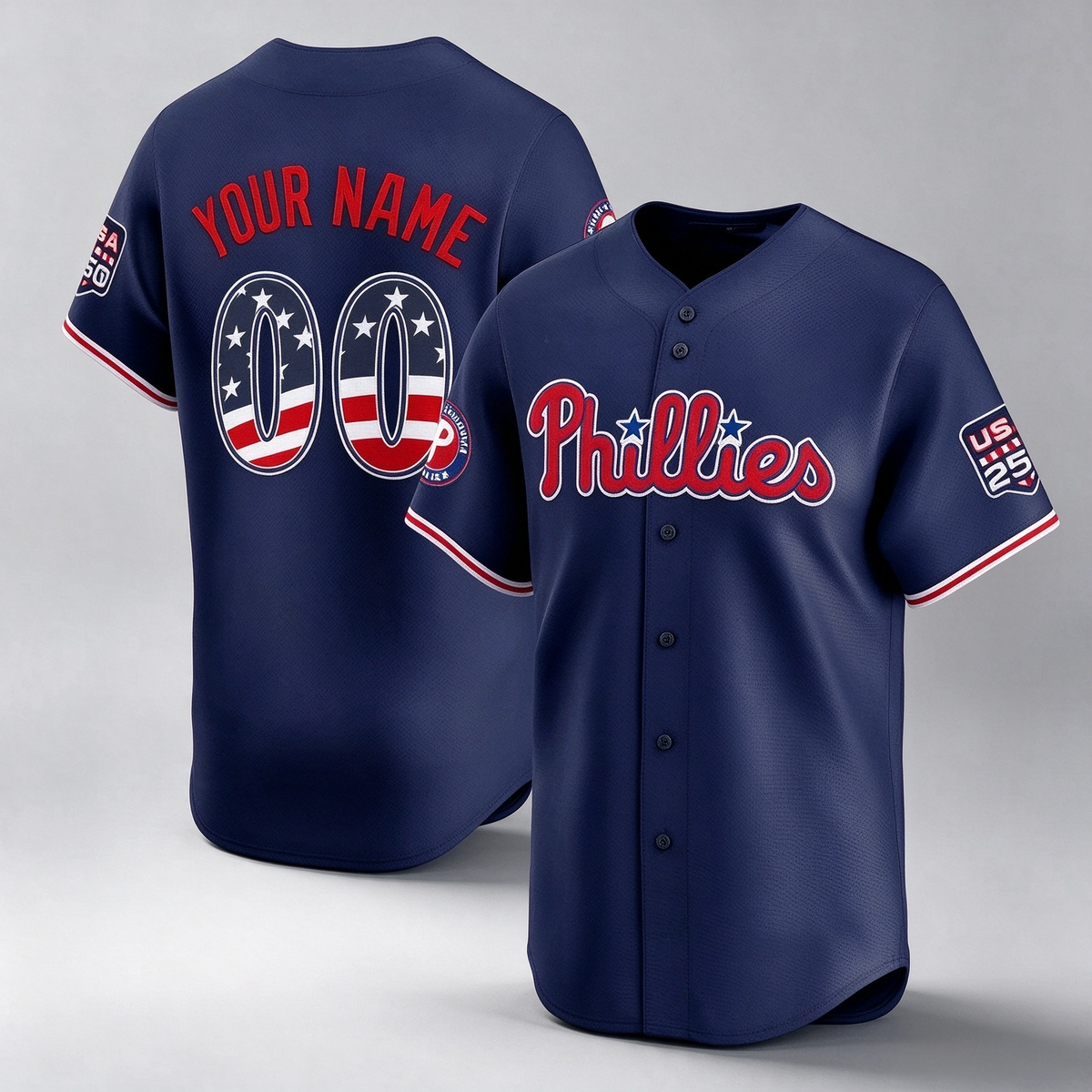 Custom Philadelphia Phillies Navy USA 250 Fourth of July Vapor Premier Limited Jersey - All Stitched Baseball Jersey