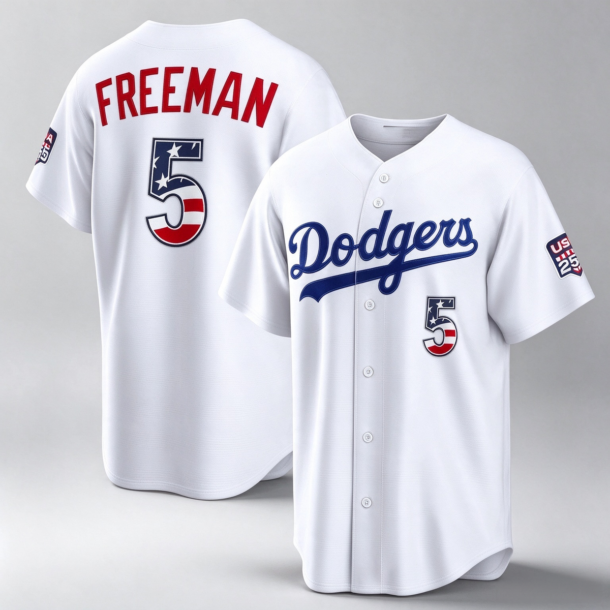 Los Angeles Dodgers #5 Freddie Freeman White USA 250 Fourth of July Home Stadium Baseball Jersey