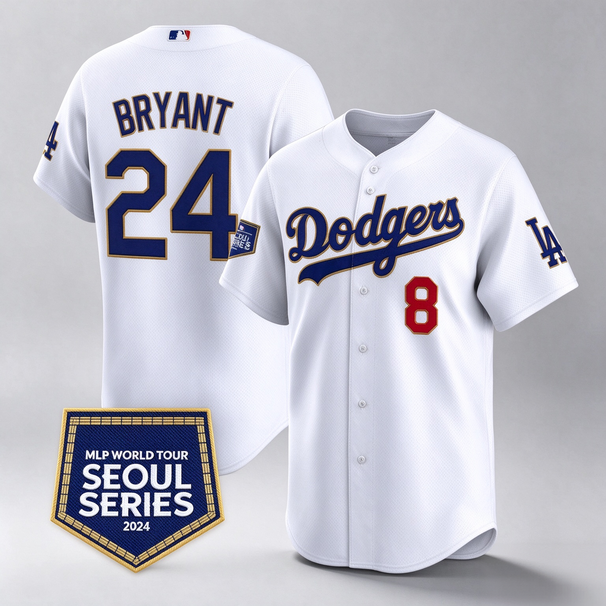 Los Angeles Dodgers Front #8 Back #24 Kobe Bryant White 2024 World Tour Seoul Series Home Limited Stitched Baseball jersey