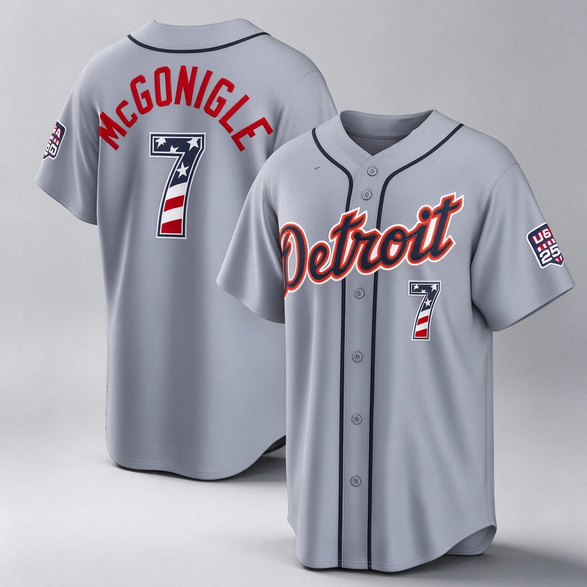 Detroit Tigers #7 Kevin McGonigle Gray USA 250 Fourth of July Road Stadium Baseball Jersey