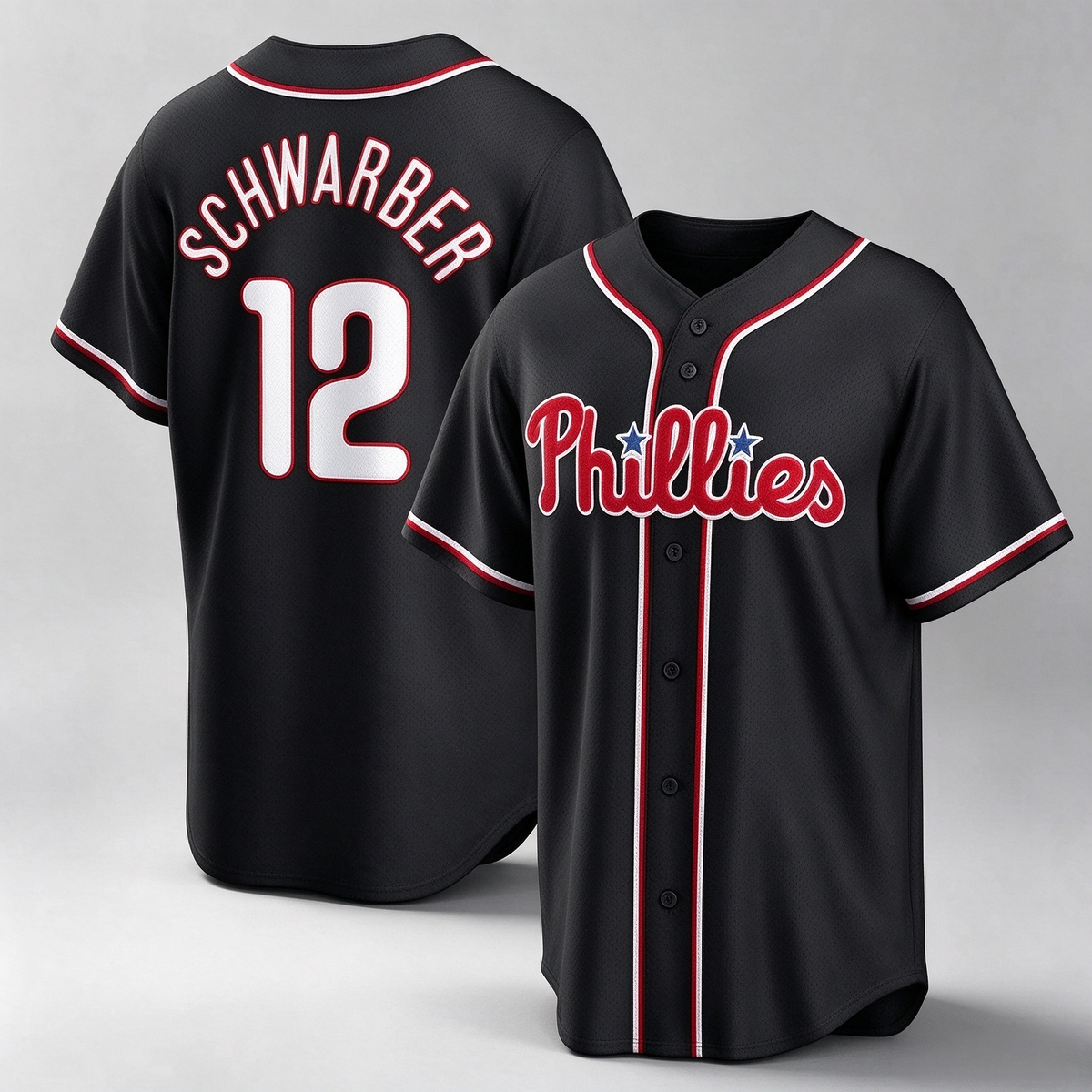 Philadelphia Phillies #12 Kyle Schwarber Fashion Black Out Stitched Baseball Jersey