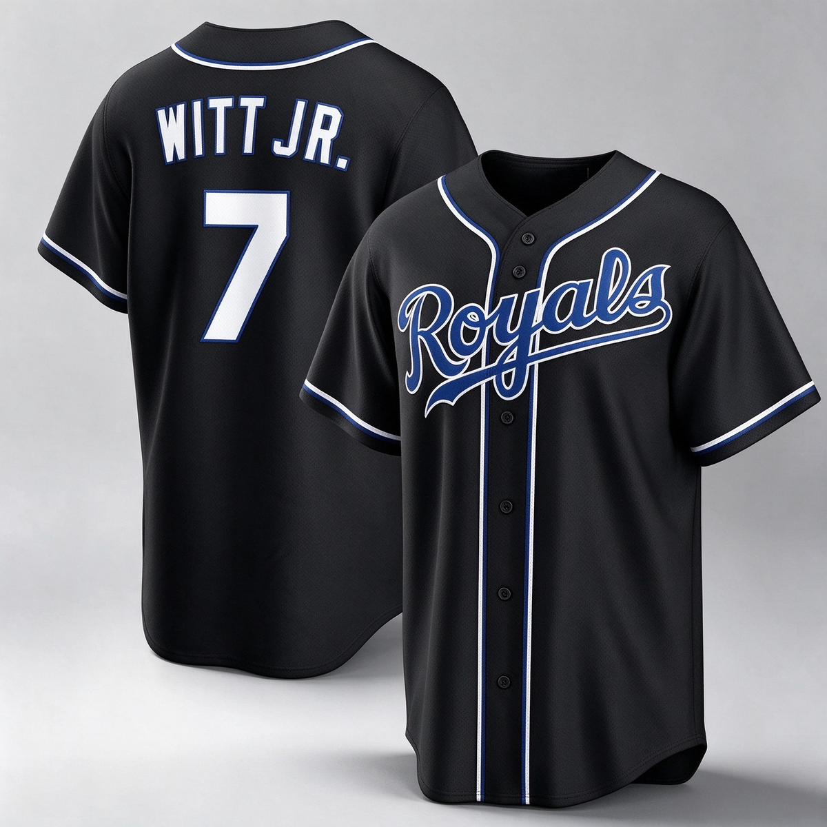 Kansas City Royals #7 Bobby Witt Jr. Black Out Stitched Baseball Jersey