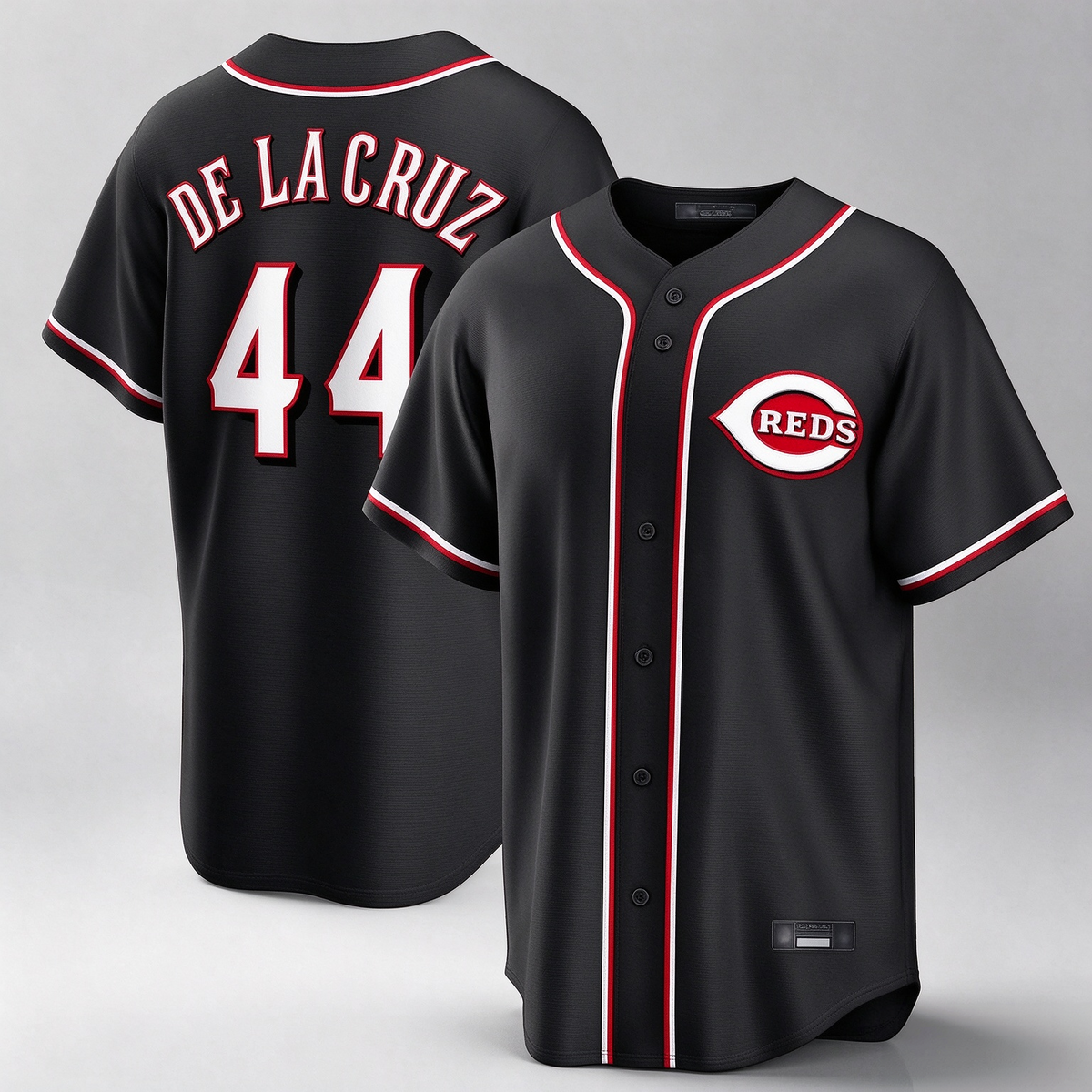 Cincinnati Reds #44 Elly De La Cruz Player Black Fashion Out Home Game Stitched Baseball Jersey