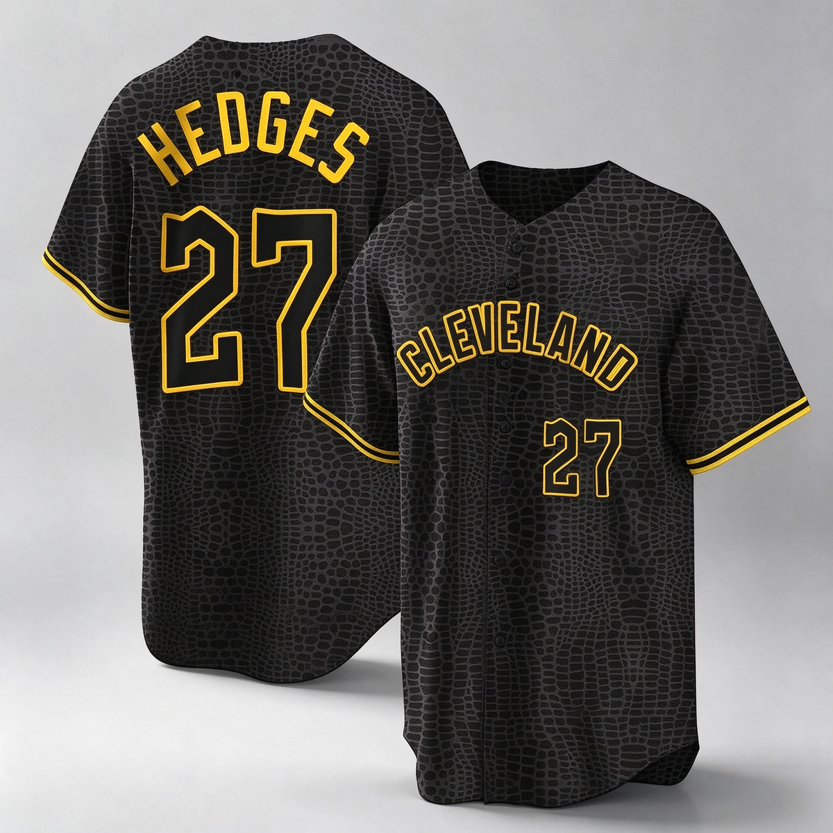 Cleveland Guardians #27 Austin Hedges Player Black Snake Skin City Home Game Stitched Baseball Jersey