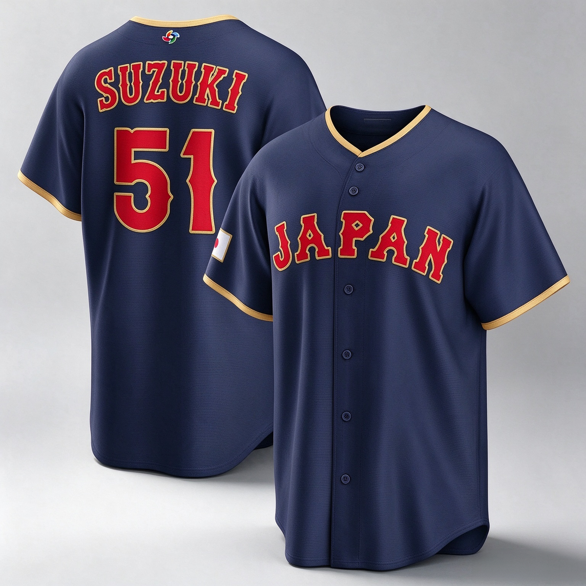 Japan Baseball #51 Seiya Suzuki 2026 World Baseball Classic Road Stadium Baseball Jersey - Navy
