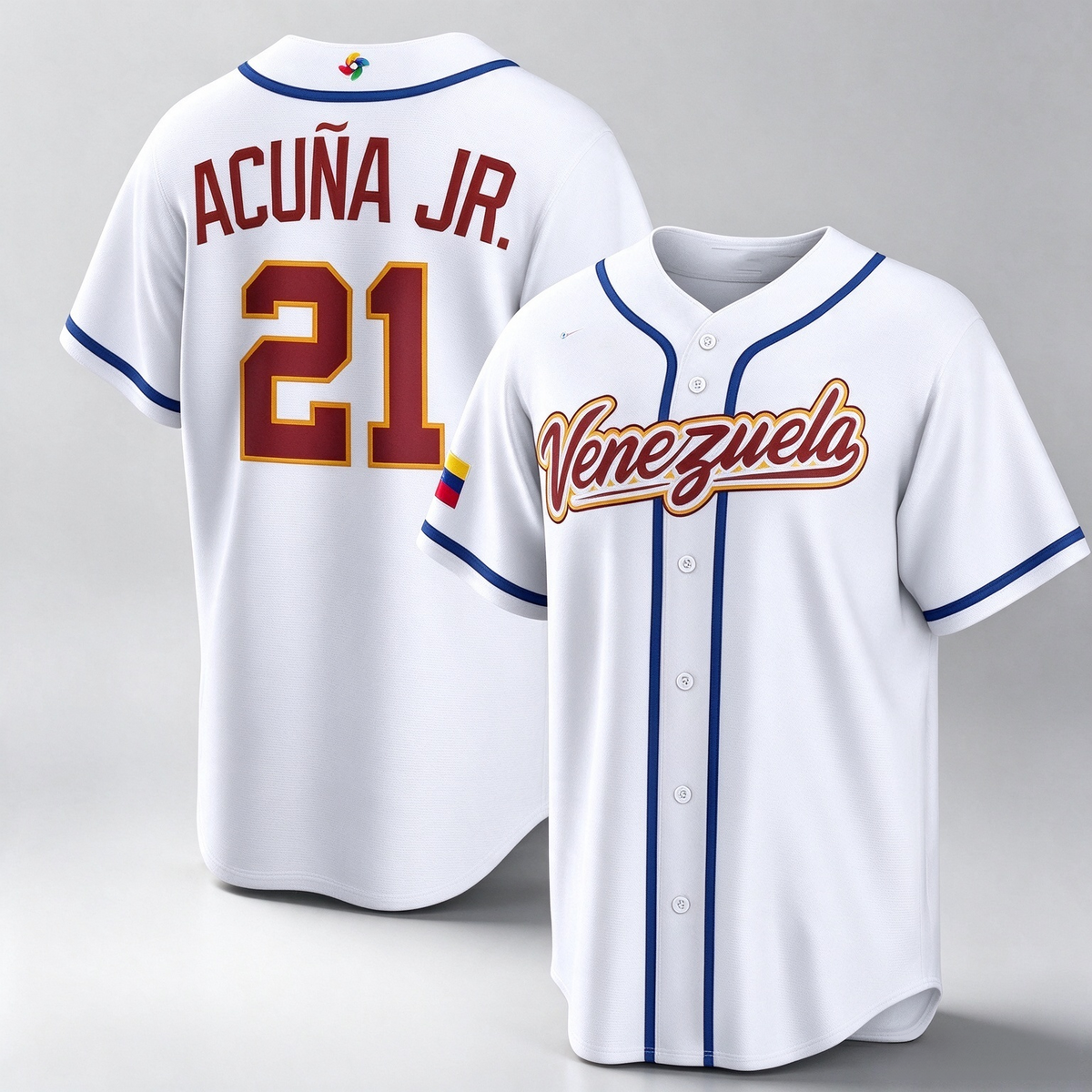 Venezuela Baseball #21 Ronald Acu?a Jr. 2026 World Baseball Classic Home Stadium Baseball Jersey - White