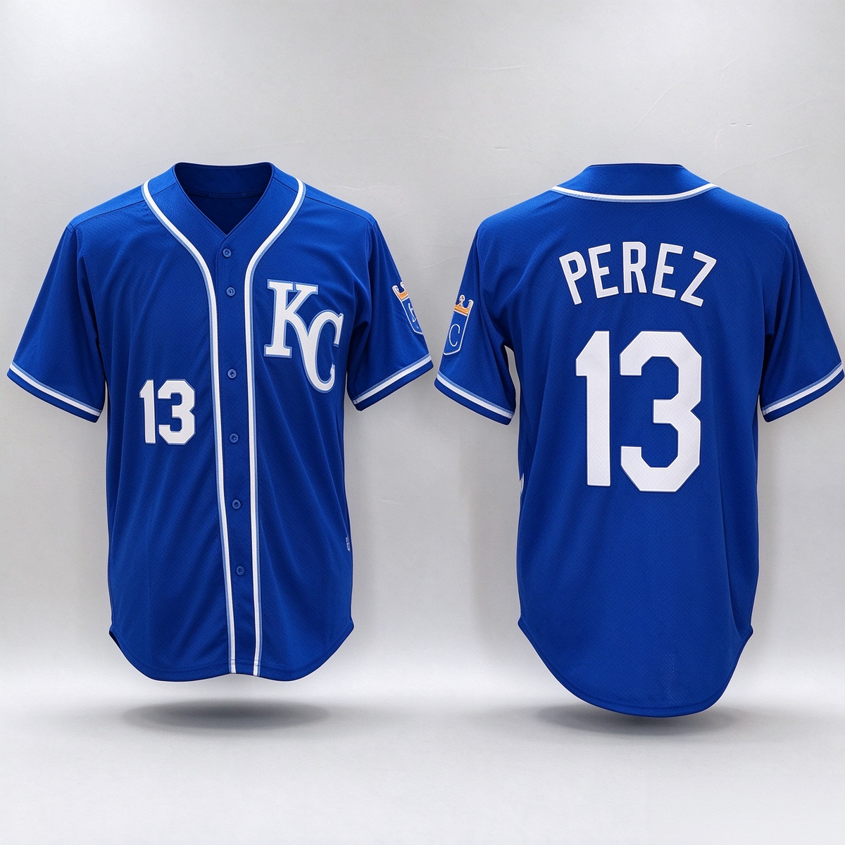 Kansas City Royals #13 Salvador Perez Number Blue KC Cool Base Stitched Baseball Jersey