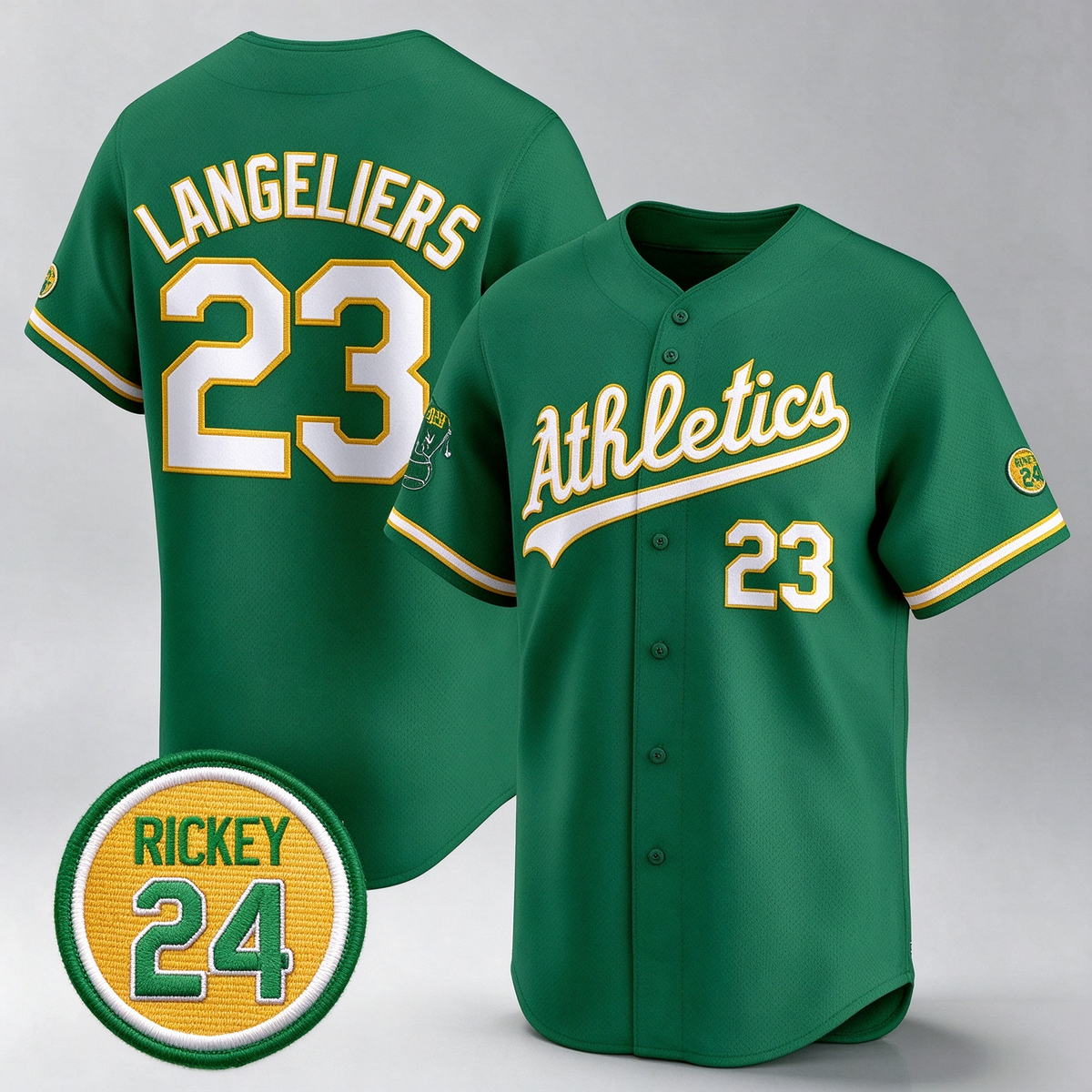 Oakland Athletics #23 Shea Langeliers Green 2024 Limited With Rickey Henderson Patch Stitched Baseball Jersey