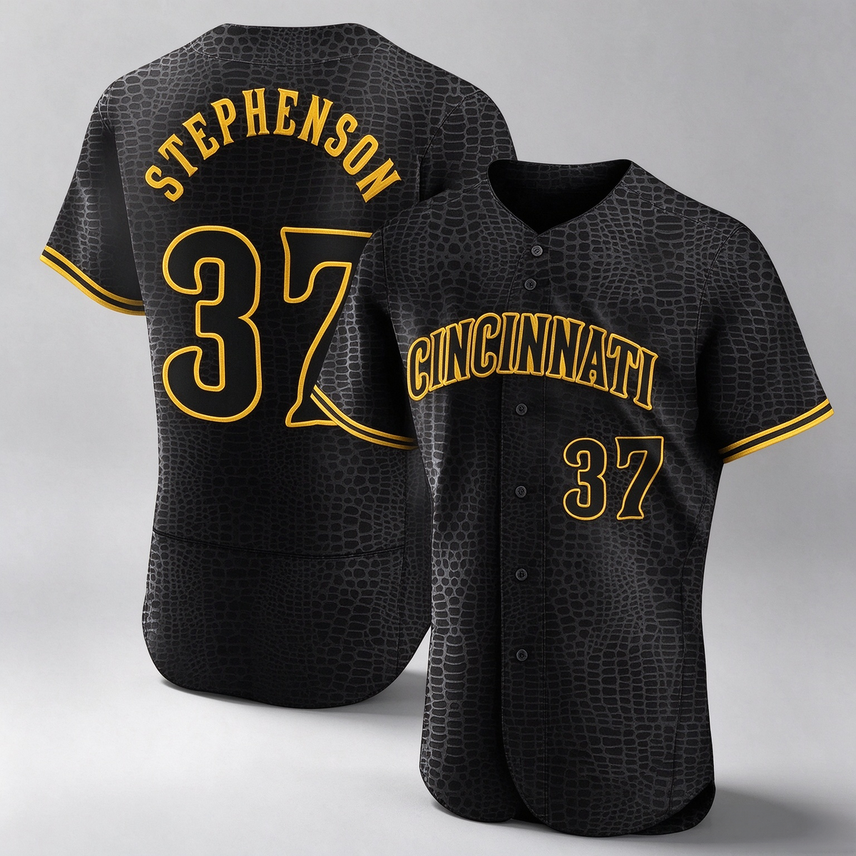 Cincinnati Reds #37 Tyler Stephenson Player Black Snake Skin City Limited Elite Home Stitched Baseball Jersey