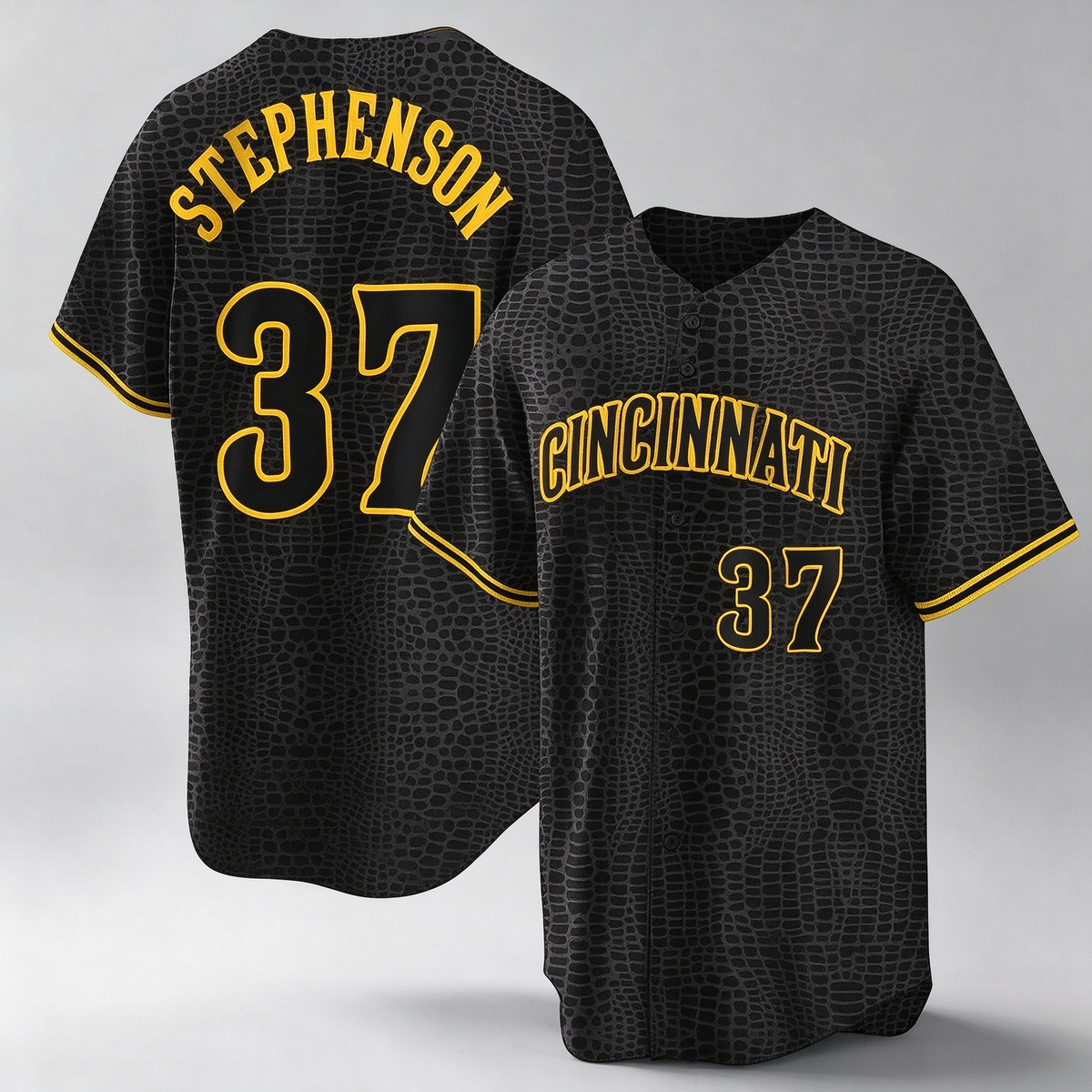Cincinnati Reds #37 Tyler Stephenson Player Black Snake Skin City Home Stitched Baseball Jersey