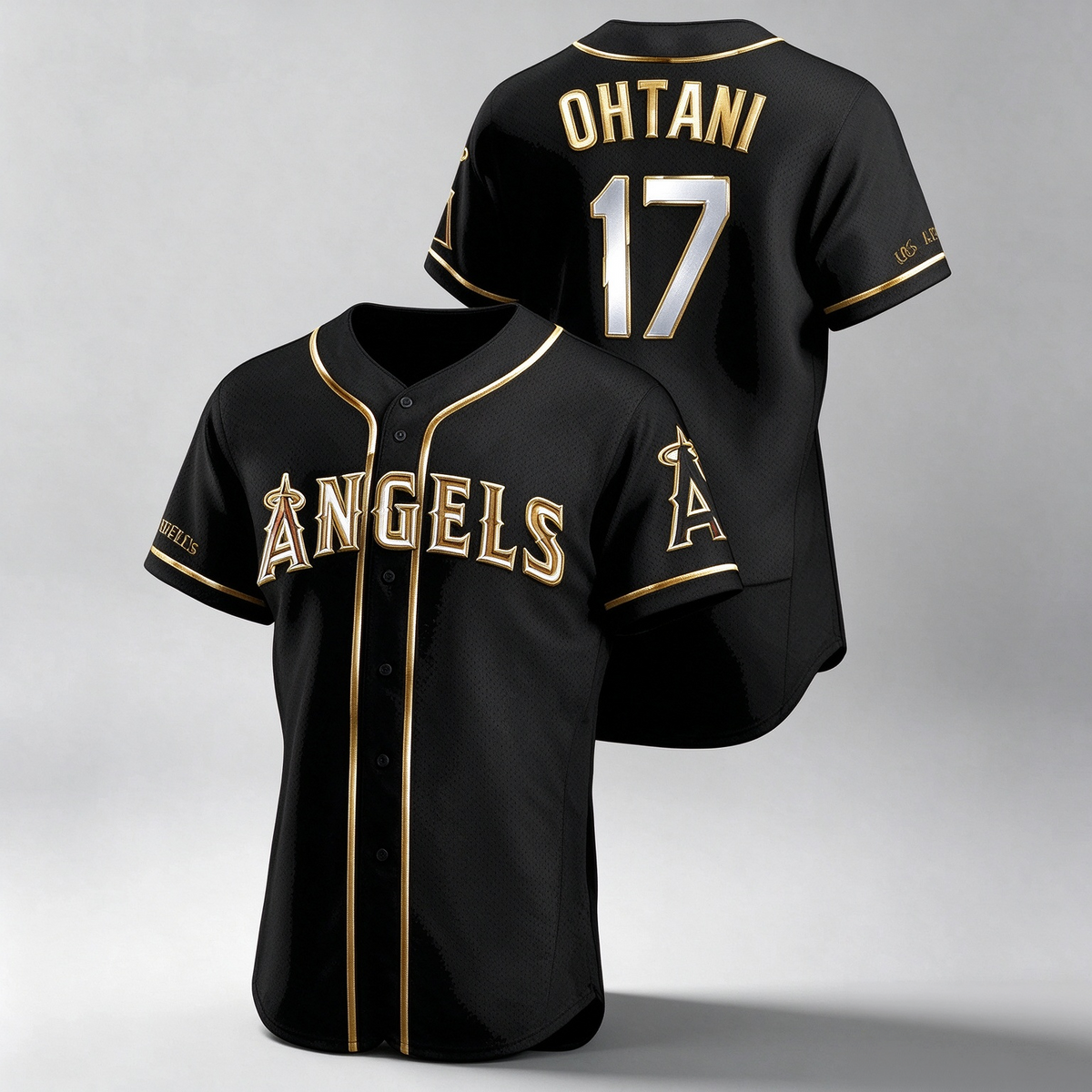 Los Angeles Angels #17 Shohei Ohtani Black Gold Stitched Flex Baseball Jersey