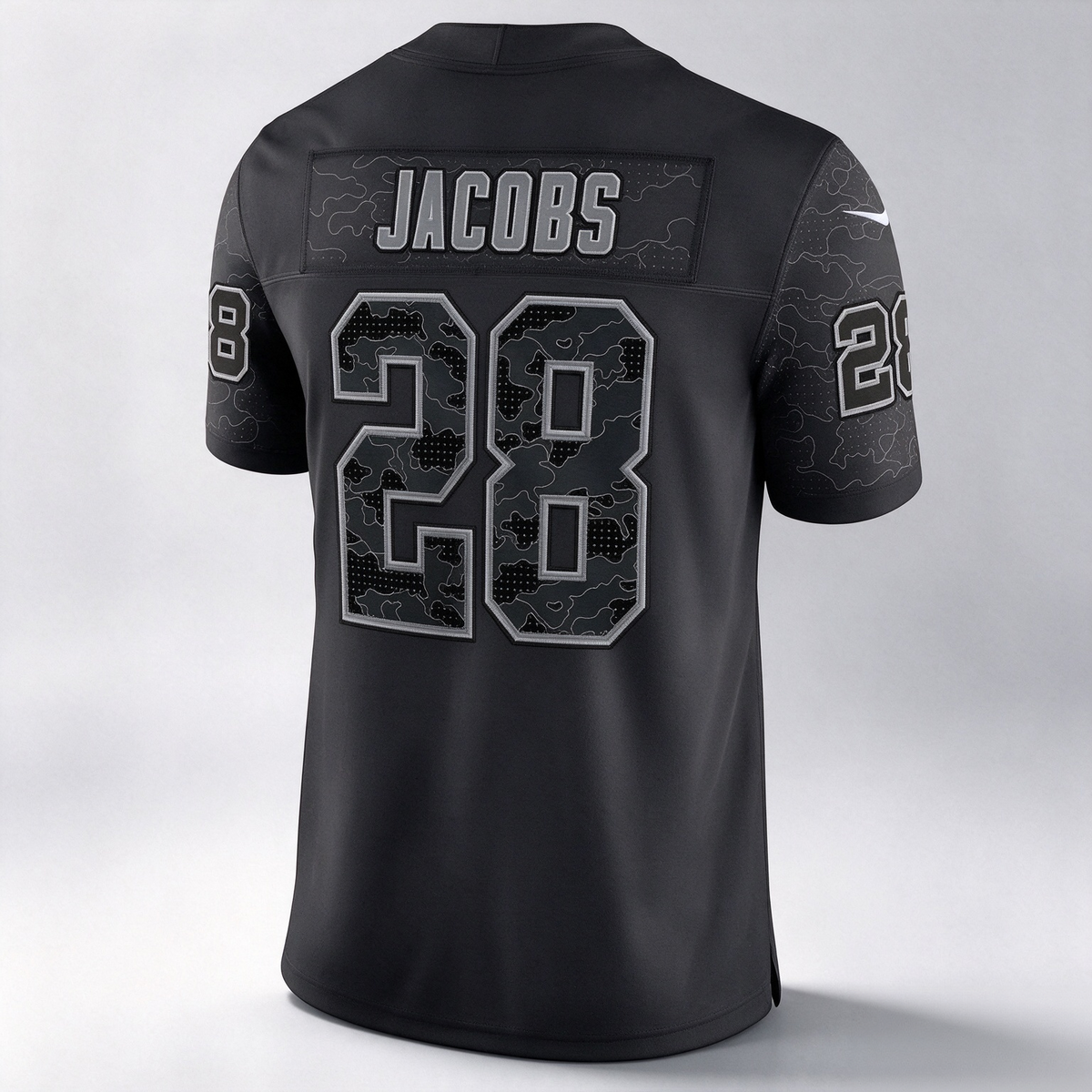 L.Raiders #28 Josh Jacobs Black RFLCTV Limited Jersey Stitched American Football Jerseys