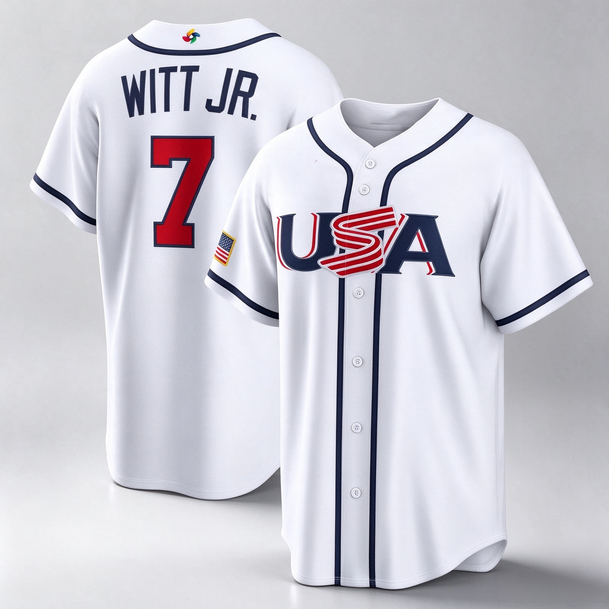 USA Baseball #7 Bobby Witt Jr. 2026 World Baseball Classic Home Stadium Baseball Jersey - White