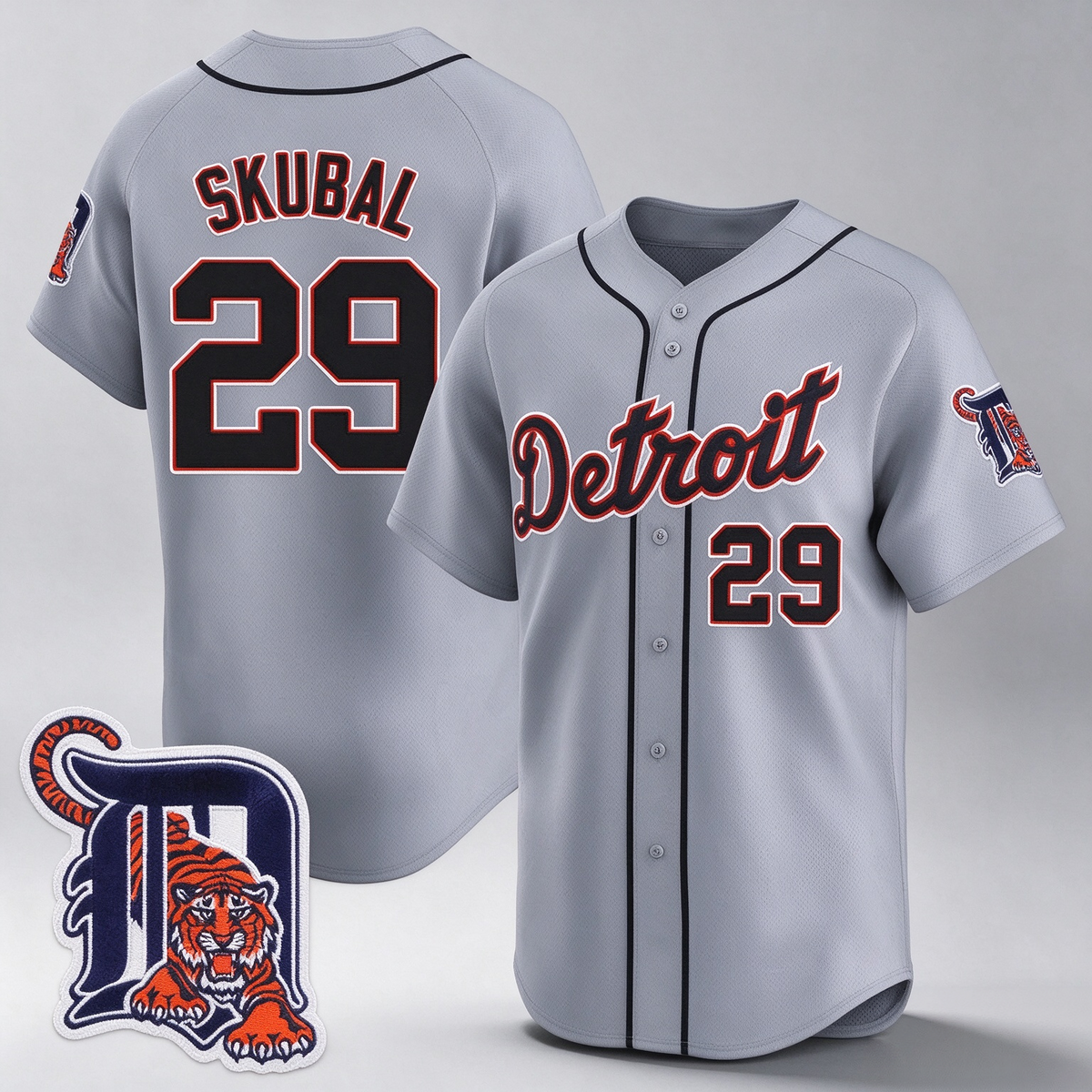 Detroit Tigers #29 Tarik Skubal Gray Logo Patch Vapor Premier Limited Stitched Baseball Jersey