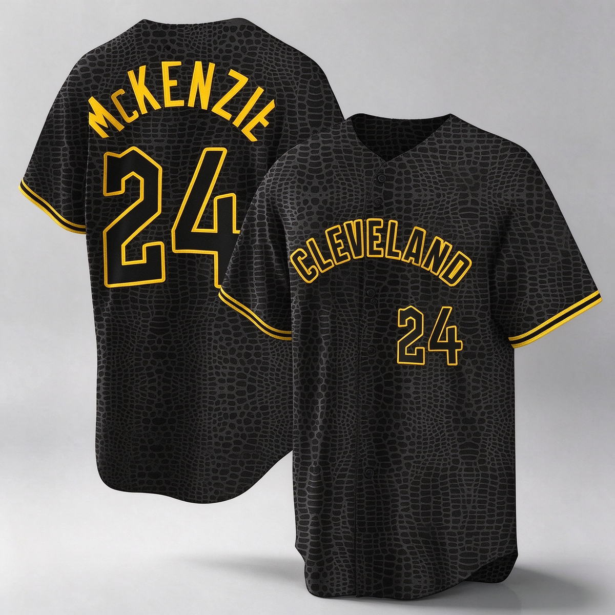 Cleveland Guardians #24 Triston McKenzie Player Black Snake Skin City Home Game Stitched Baseball Jersey