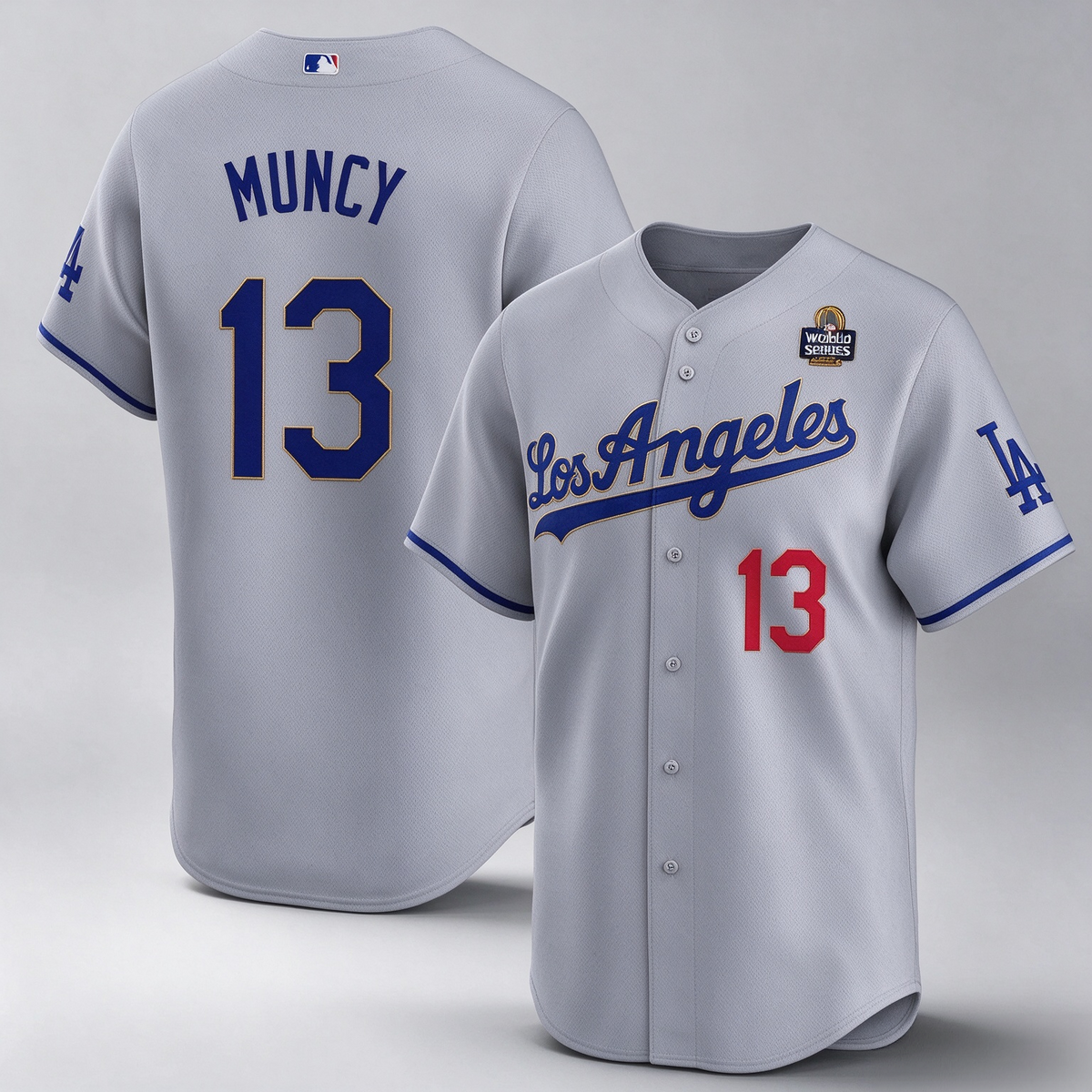 Los Angeles Dodgers #13 Max Muncy Gray 2024 World Series Patch Limited Stitched Baseball Jersey