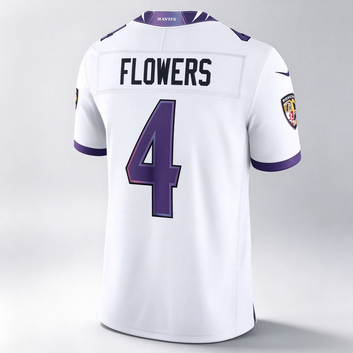 B.Ravens #4 Zay Flowers White Vapor F.U.S.E. Sewn Down Limited Stitched Football American Jersey